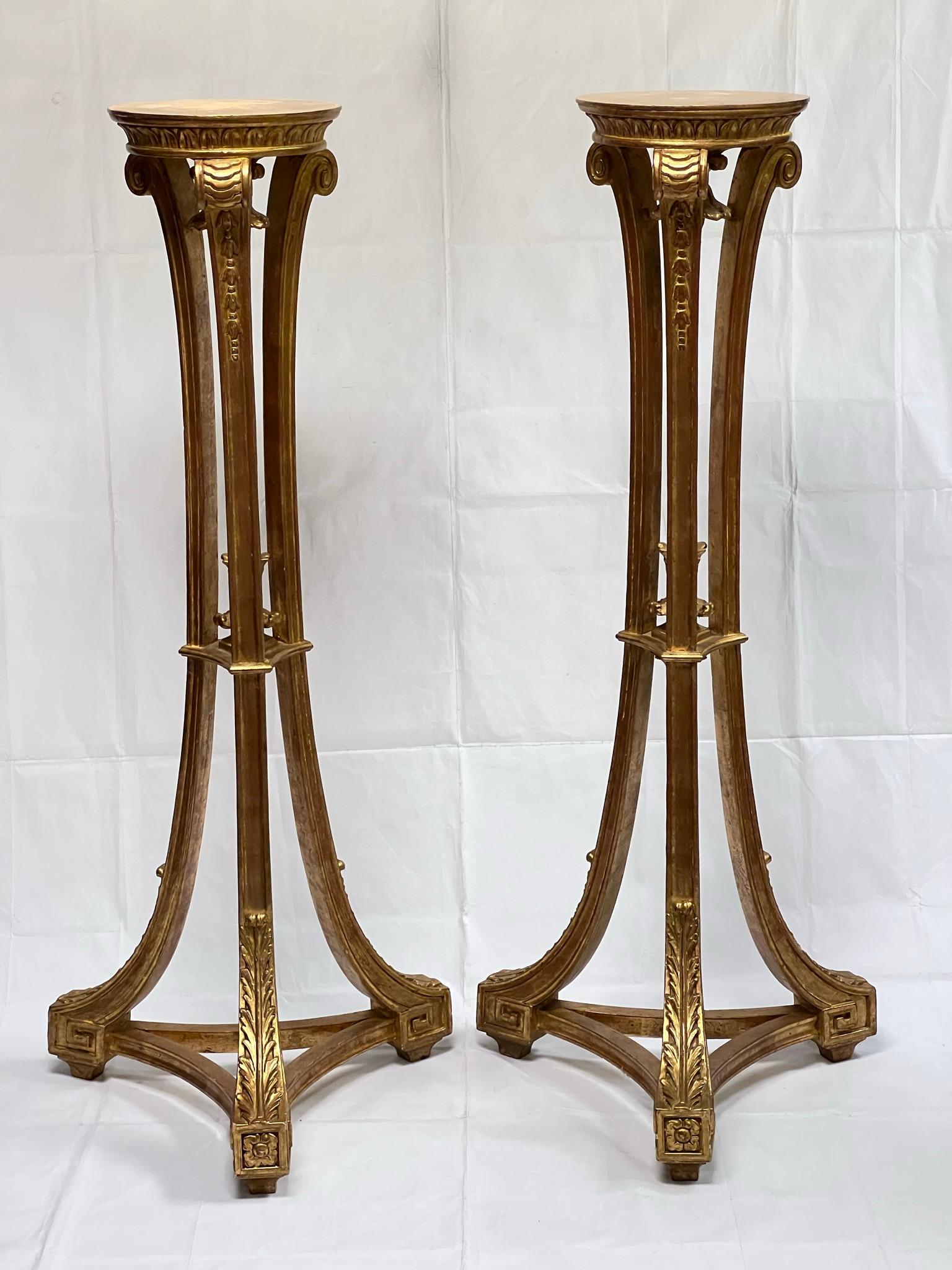 Pair of French Louis XVI style  Giltwood Plant or Candle Stands 14