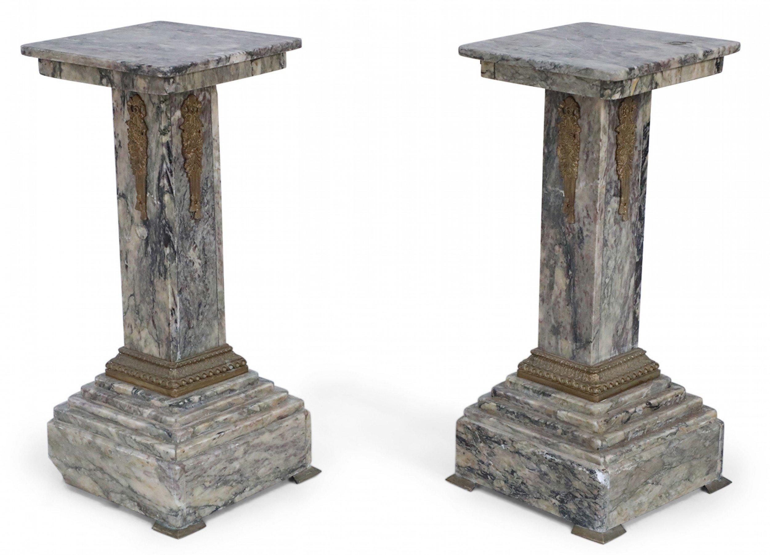 Pair of French Louis XVI Style Gray Marble and Bronze Display Pedestals For Sale 6
