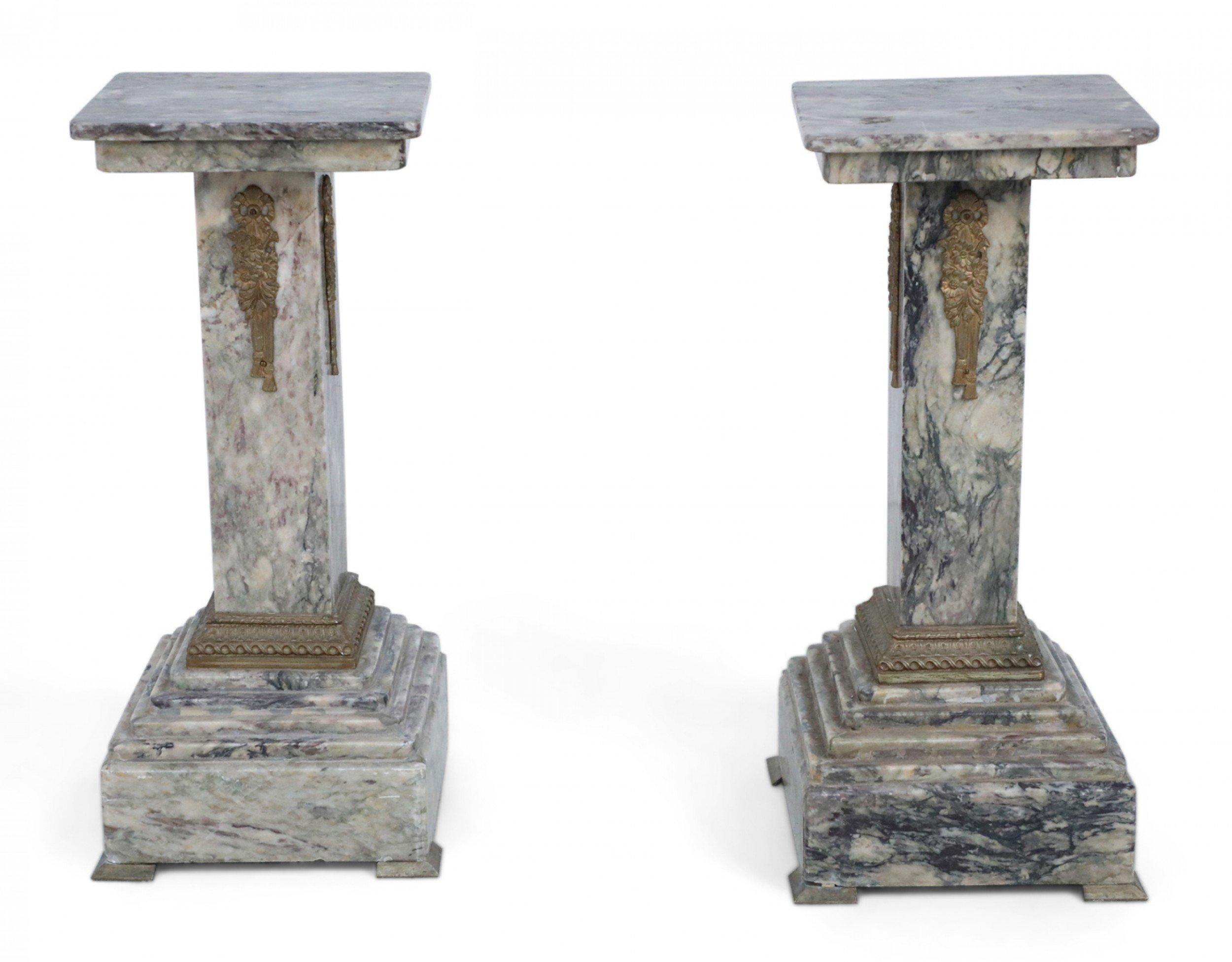 Pair of French Louis XVI Style Gray Marble and Bronze Display Pedestals For Sale 8
