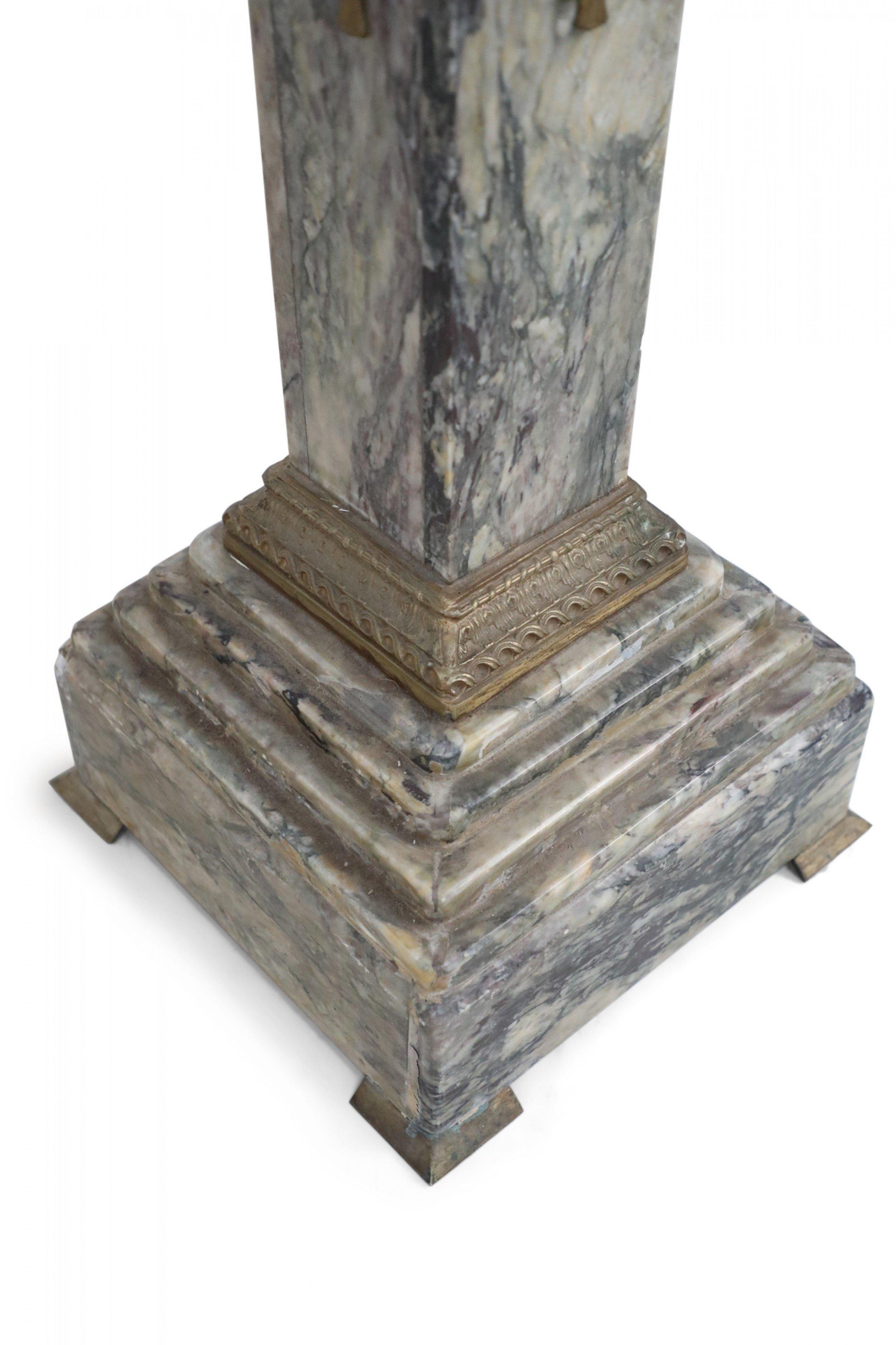 Hand-Crafted Pair of French Louis XVI Style Gray Marble and Bronze Display Pedestals For Sale
