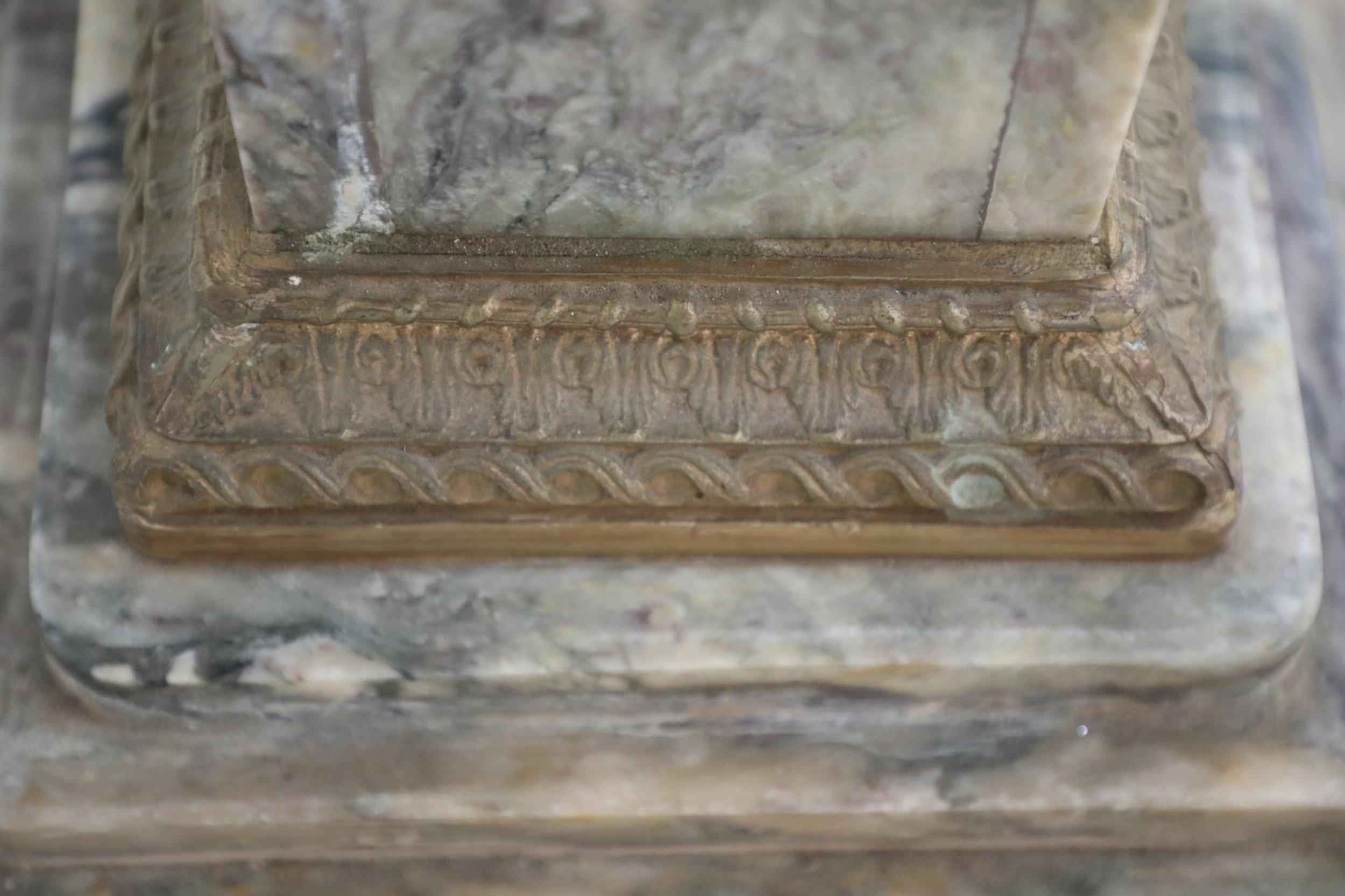 19th Century Pair of French Louis XVI Style Gray Marble and Bronze Display Pedestals For Sale