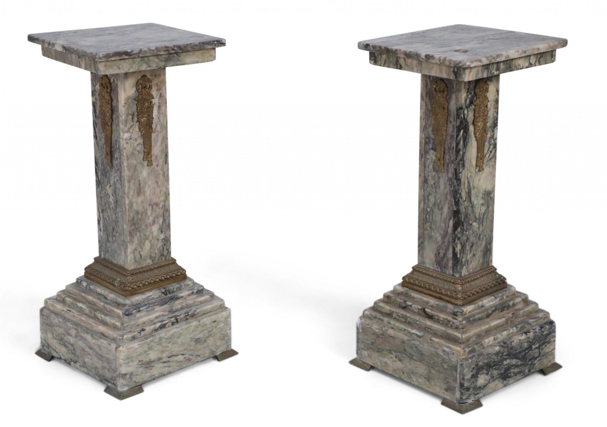 Pair of French Louis XVI Style Gray Marble and Bronze Display Pedestals For Sale 3