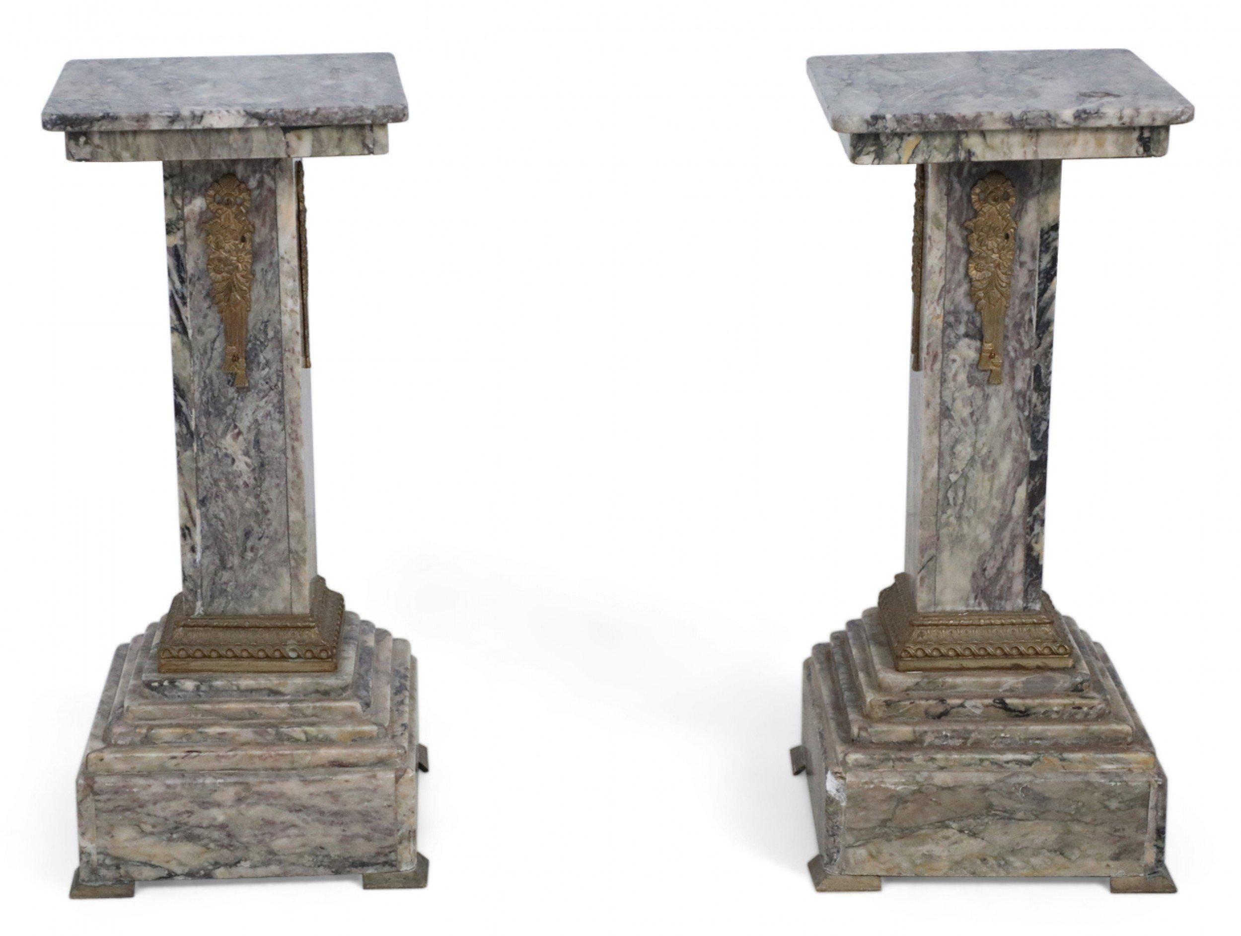 Pair of French Louis XVI Style Gray Marble and Bronze Display Pedestals For Sale 4