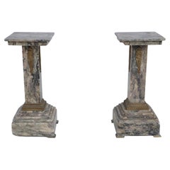 Pair of French Louis XVI Style Gray Marble and Bronze Display Pedestals