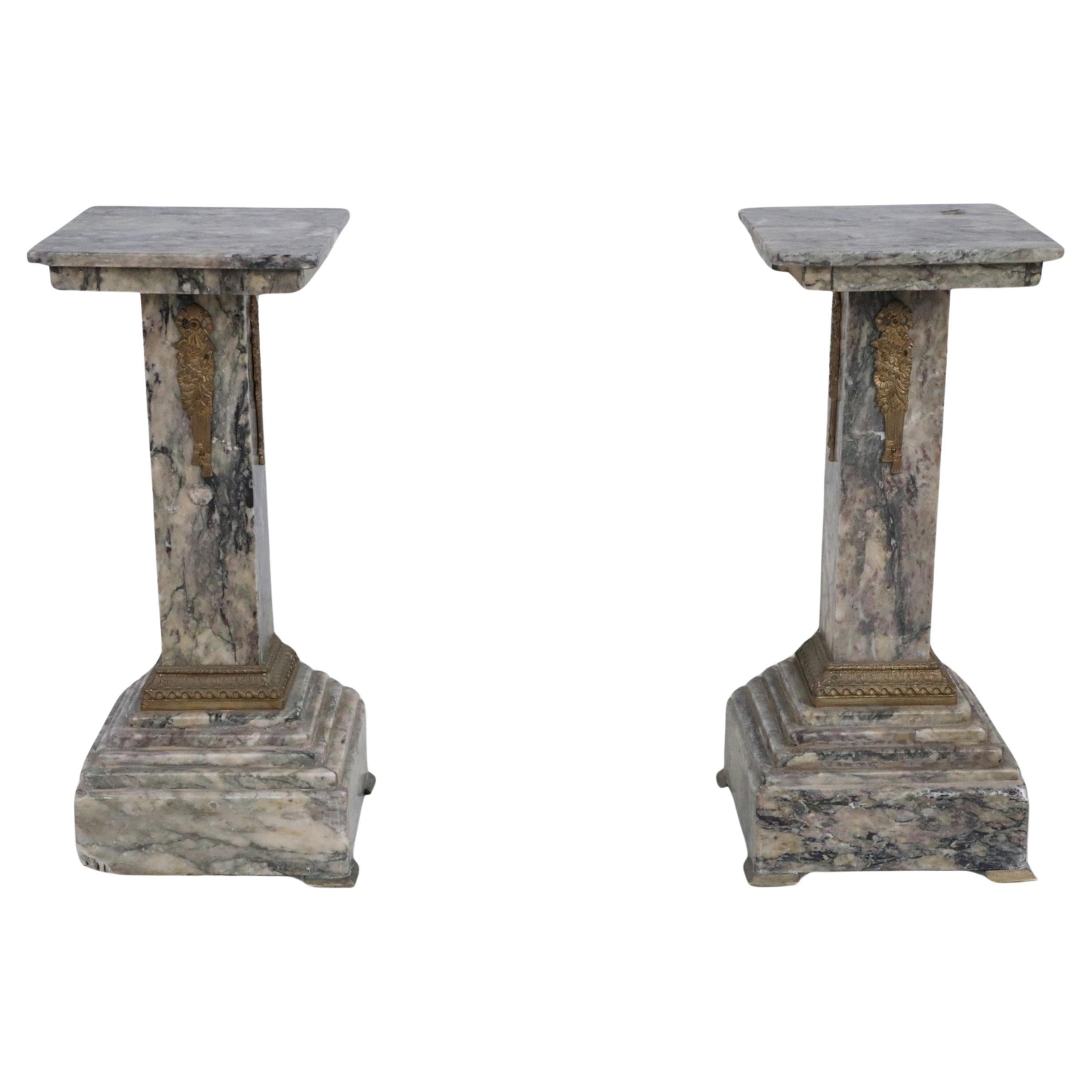 Pair of French Louis XVI Style Gray Marble and Bronze Display Pedestals