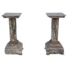 Pair of French Louis XVI Style Gray Marble and Bronze Display Pedestals