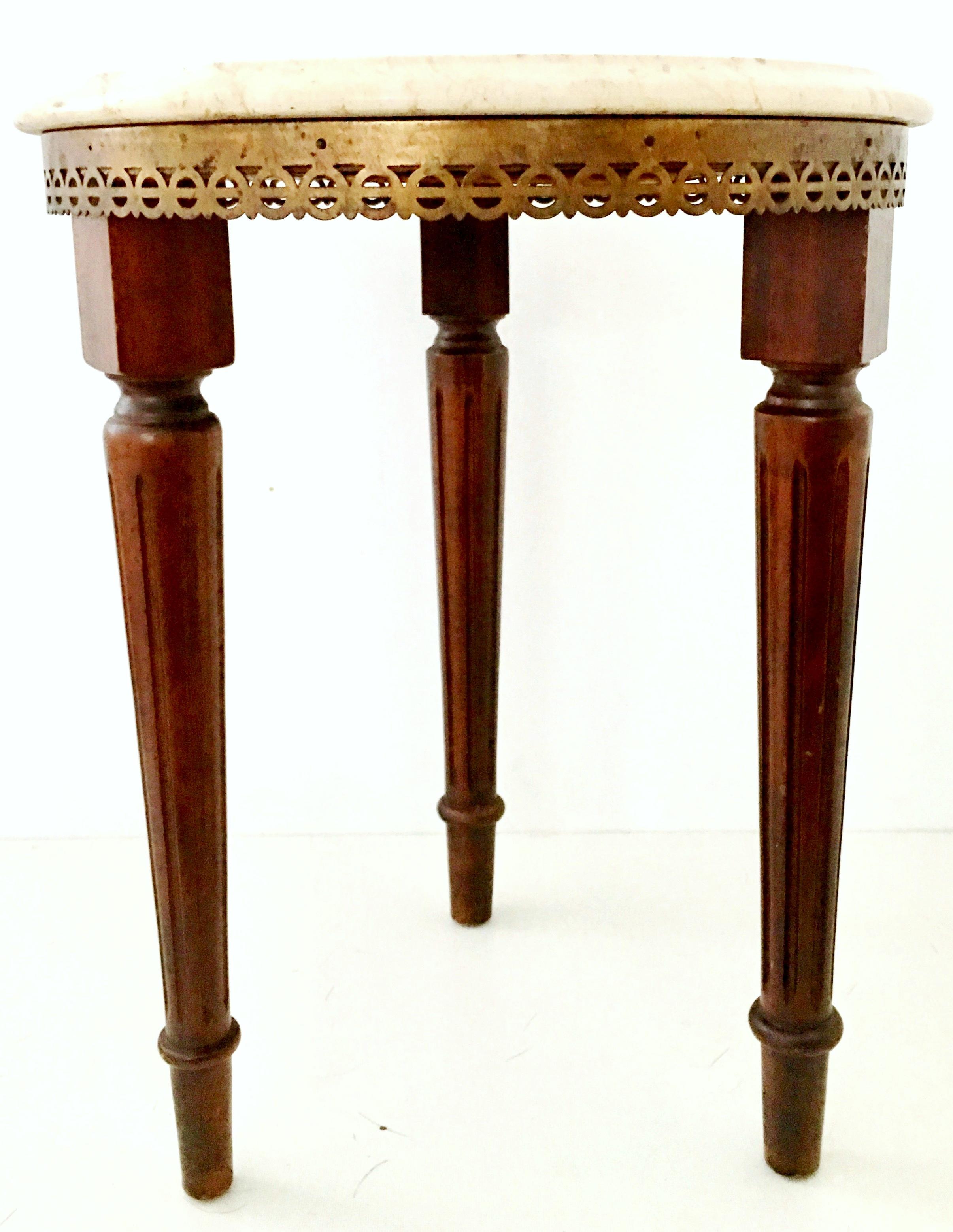 20th Century Pair Of French Louis XVI Style Guerdion Mahogany & Marble Top Tables-Signed For Sale