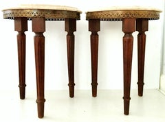 Pair of French Louis XVI Style Guerdion Mahogany & Marble-Top Tables-Signed