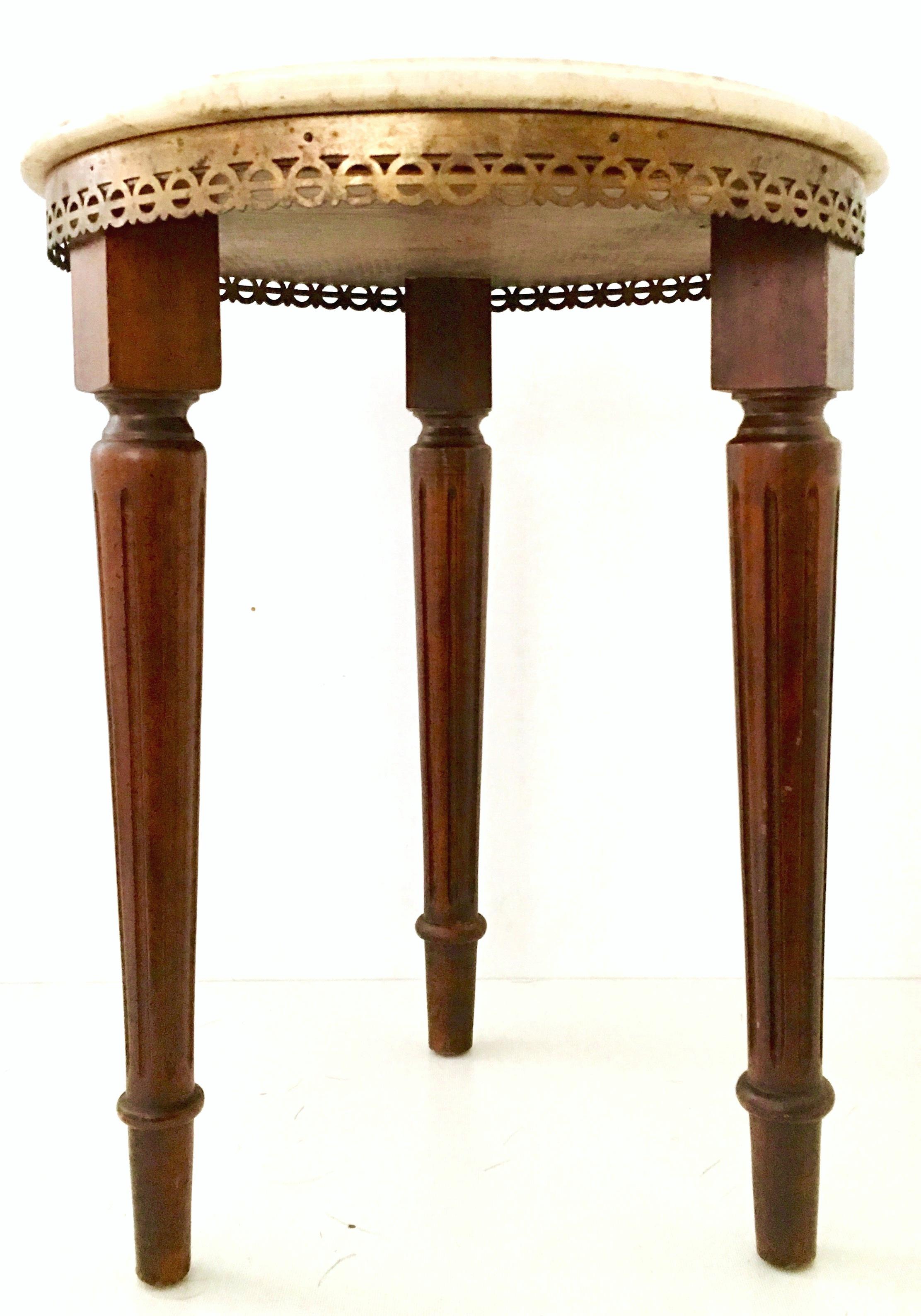 Bronze Pair of French Louis XVI Style Guerdion Mahogany & Marble-Top Tables-Signed