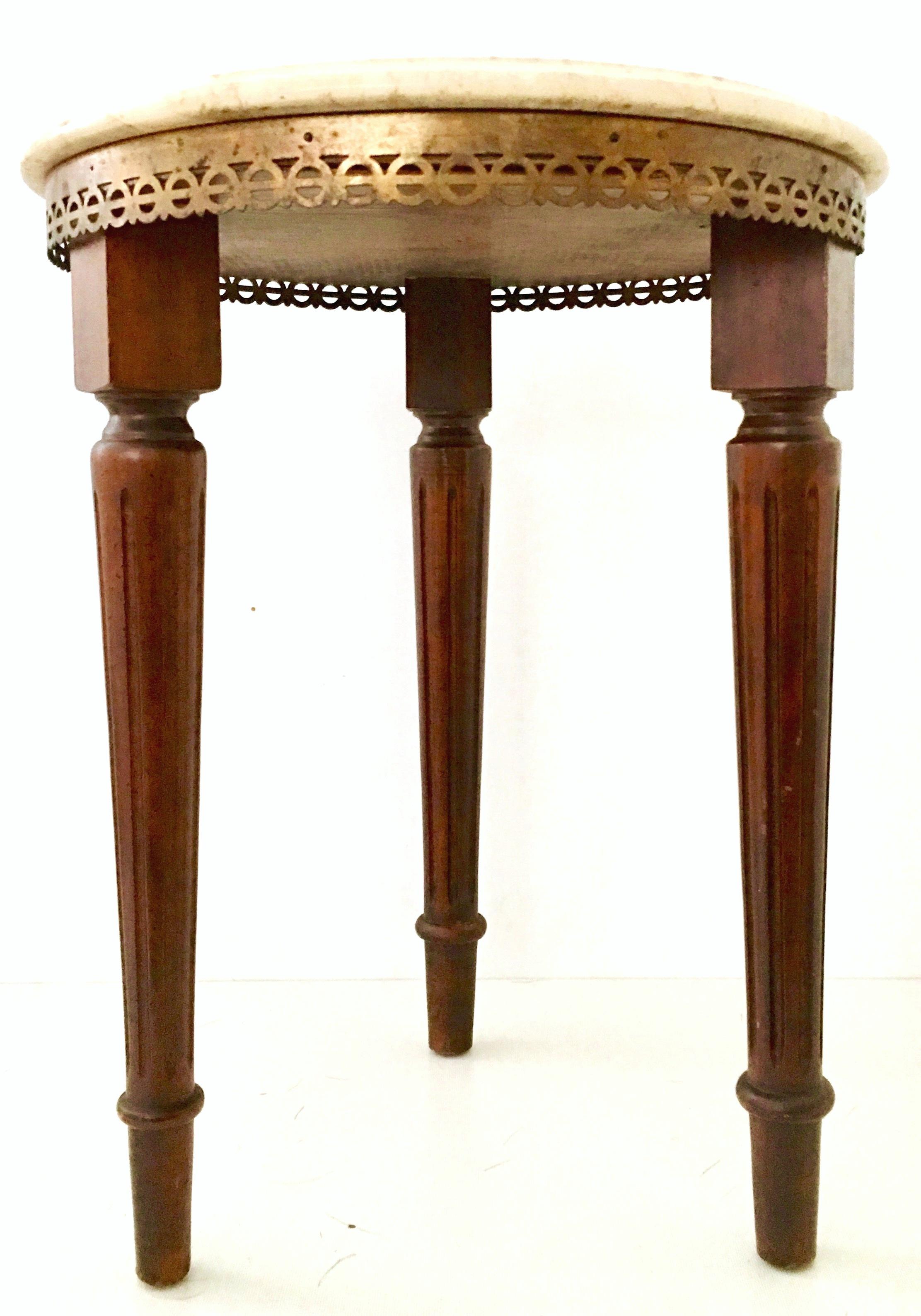 Bronze Pair Of French Louis XVI Style Guerdion Mahogany & Marble Top Tables-Signed For Sale