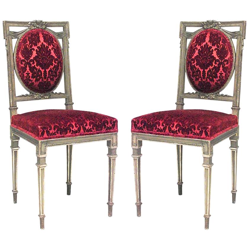 Pair of French Louis XVI Style ‘Late 19th Century’ Gilt Side Chairs