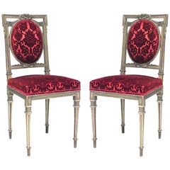 Pair of French Louis XVI Style ‘Late 19th Century’ Gilt Side Chairs