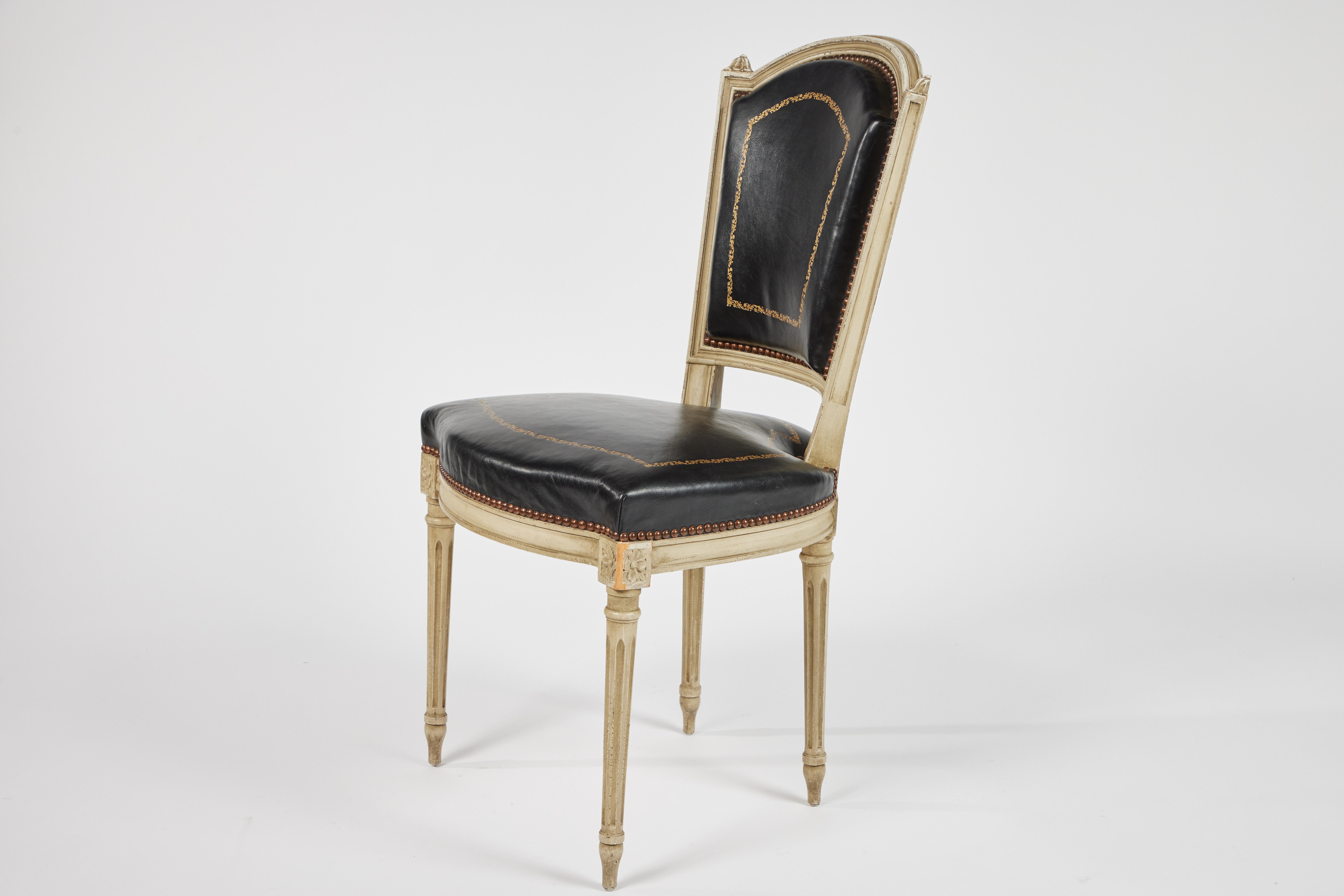 Mid-20th Century Pair of French Louis XVI Style Leather Side Chairs, c. 1940