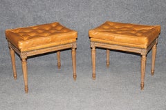 Pair of French Louis XVI Style Leather Tufted Benches Attributed to Jansen