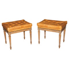 Pair of French Louis XVI Style Leather Tufted Benches Attributed to Jansen
