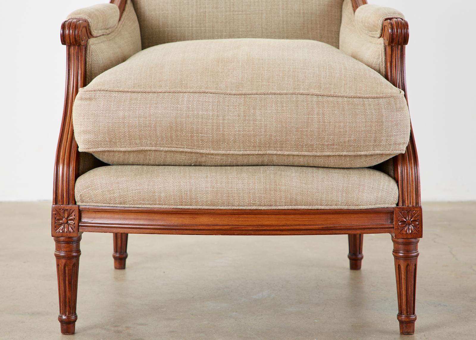 Pair of French Louis XVI Style Mahogany Bergère Armchairs 3