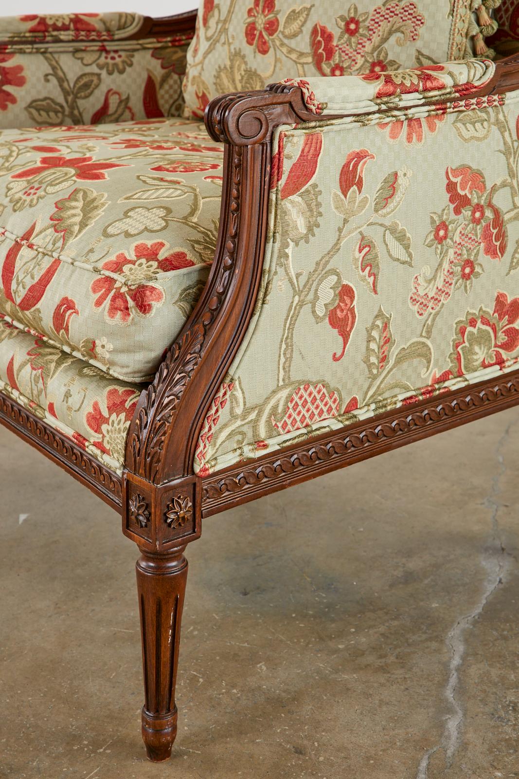 Pair of French Louis XVI Style Mahogany Bergère Armchairs 6
