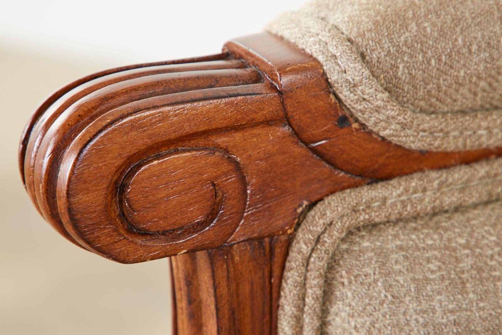 Pair of French Louis XVI Style Mahogany Bergère Armchairs 7