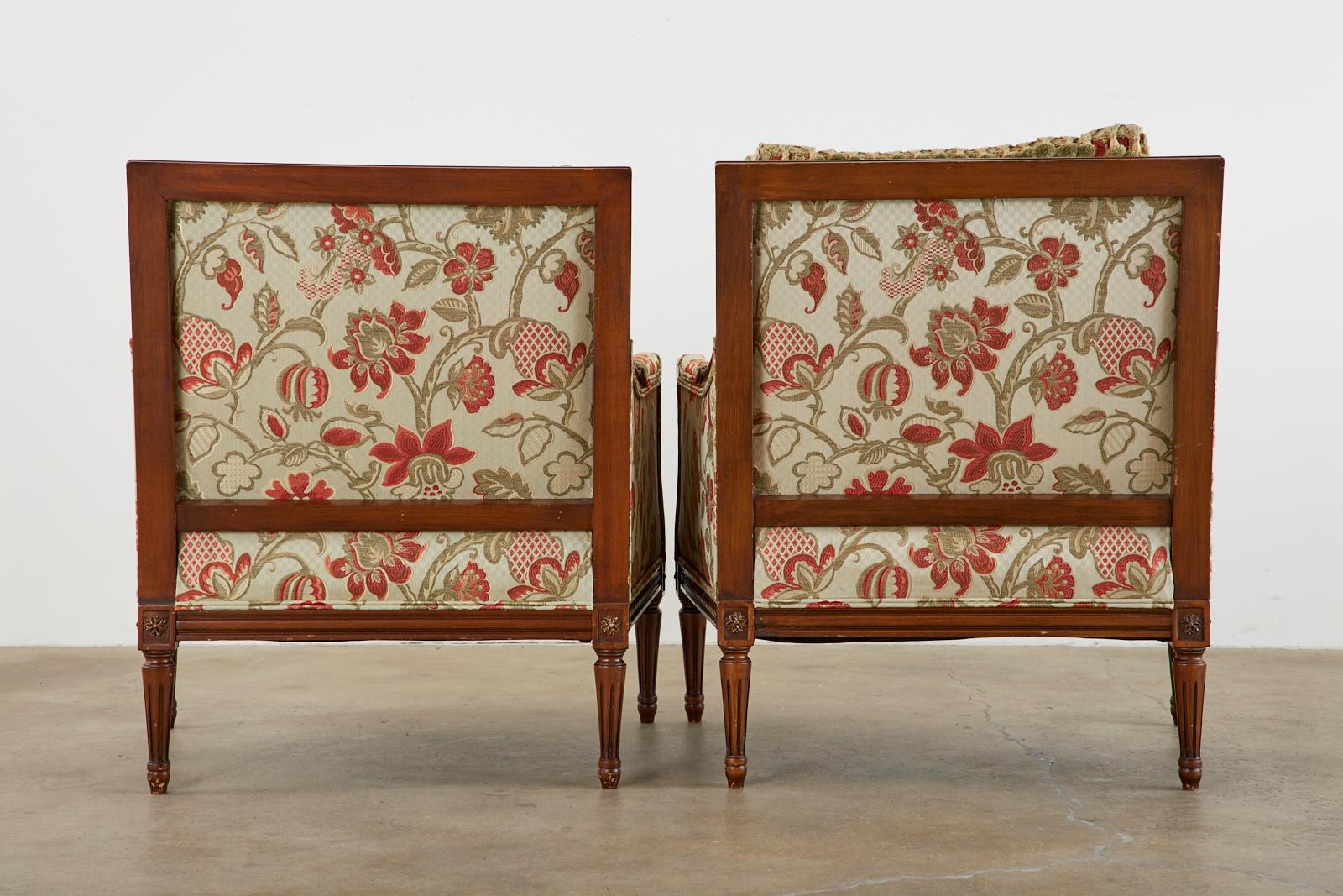 Pair of French Louis XVI Style Mahogany Bergère Armchairs 14