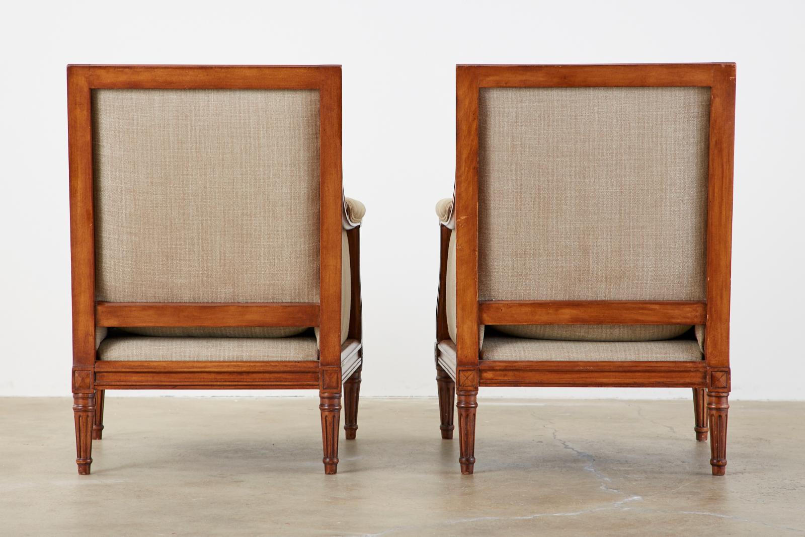 Pair of French Louis XVI Style Mahogany Bergère Armchairs 13