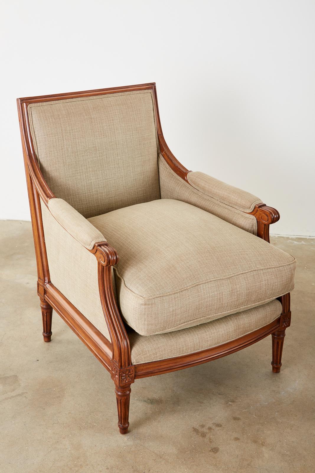 Pair of French Louis XVI Style Mahogany Bergère Armchairs In Good Condition In Rio Vista, CA
