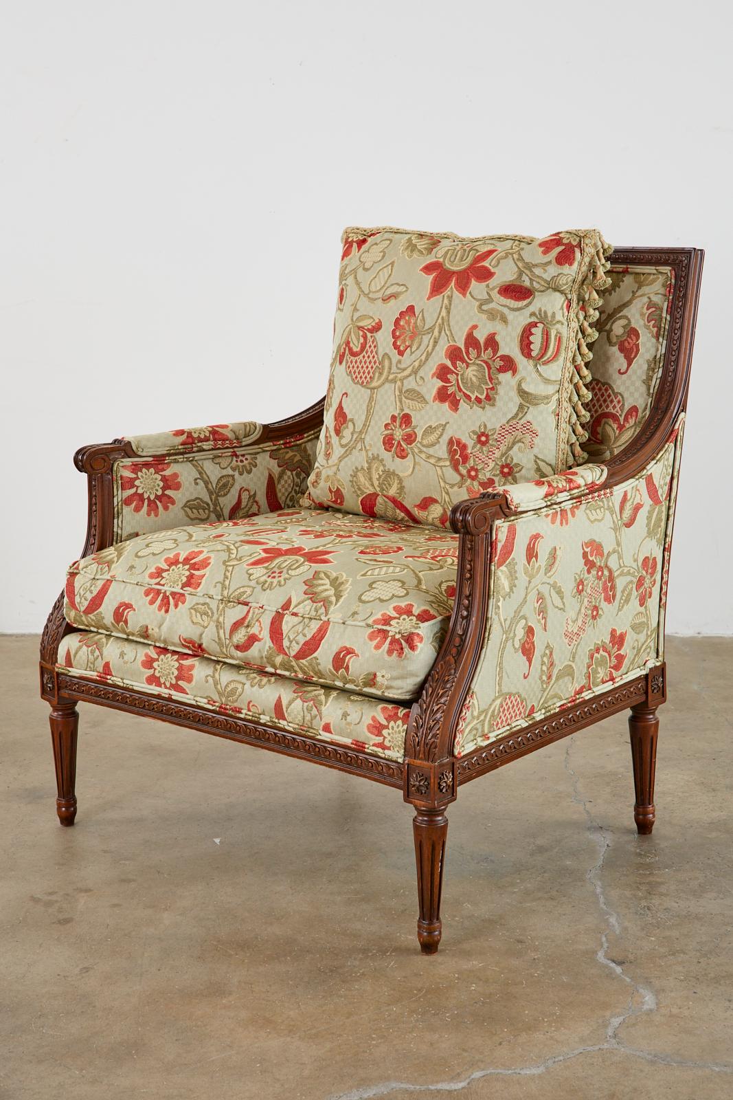 Pair of French Louis XVI Style Mahogany Bergère Armchairs 3