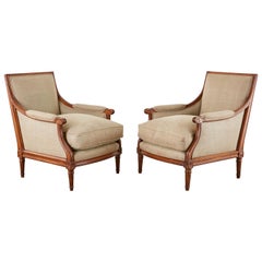 Pair of French Louis XVI Style Mahogany Bergère Armchairs