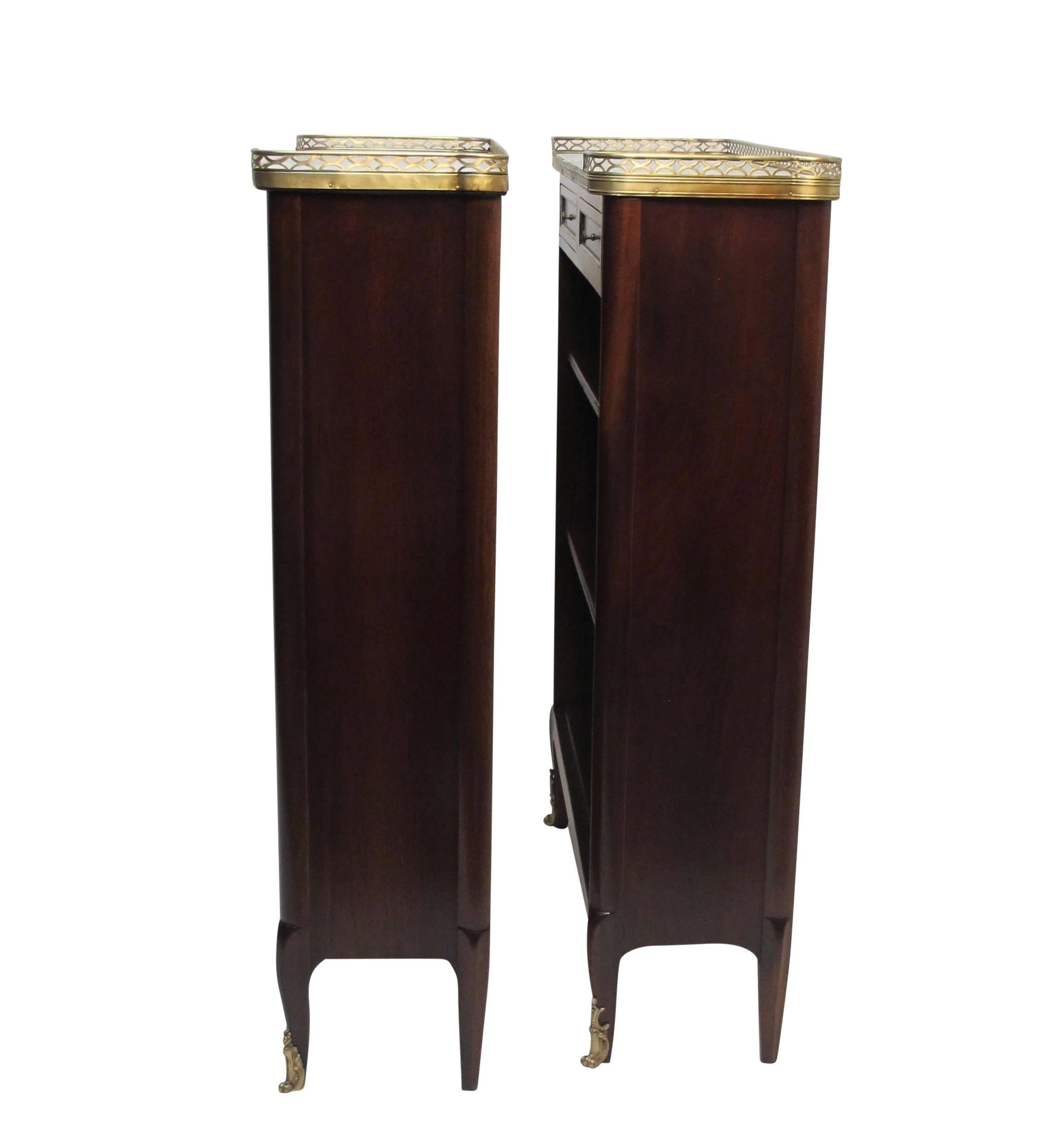 Brass Pair of French Louis XVI Style Mahogany Bookcases