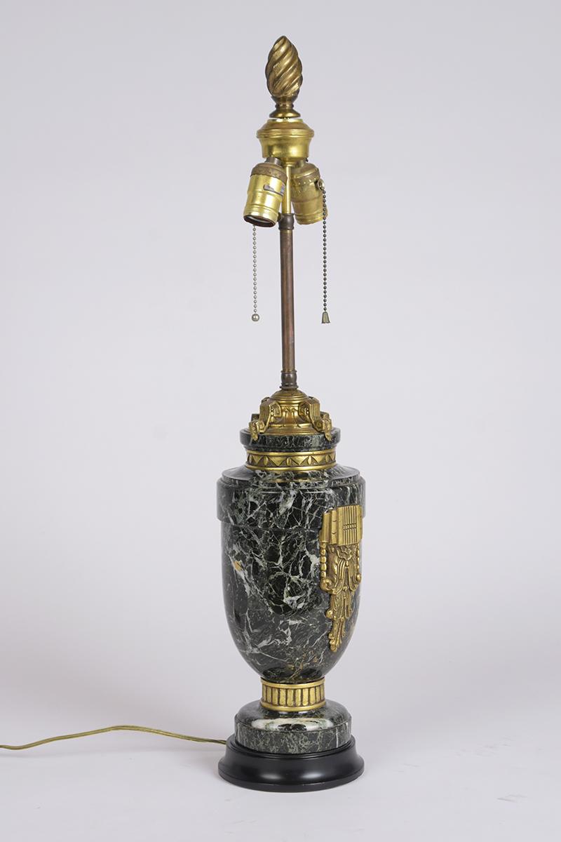 Louis XVI 1890s French Marble Table Lamps with Brass Accents and Adjustable Necks For Sale