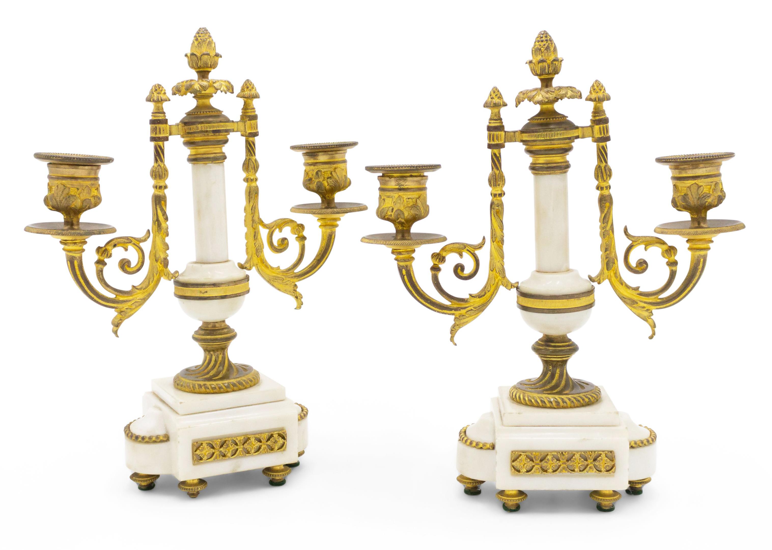 Pair of French Louis XVI Style Marble and Bronze Candelabras For Sale 6