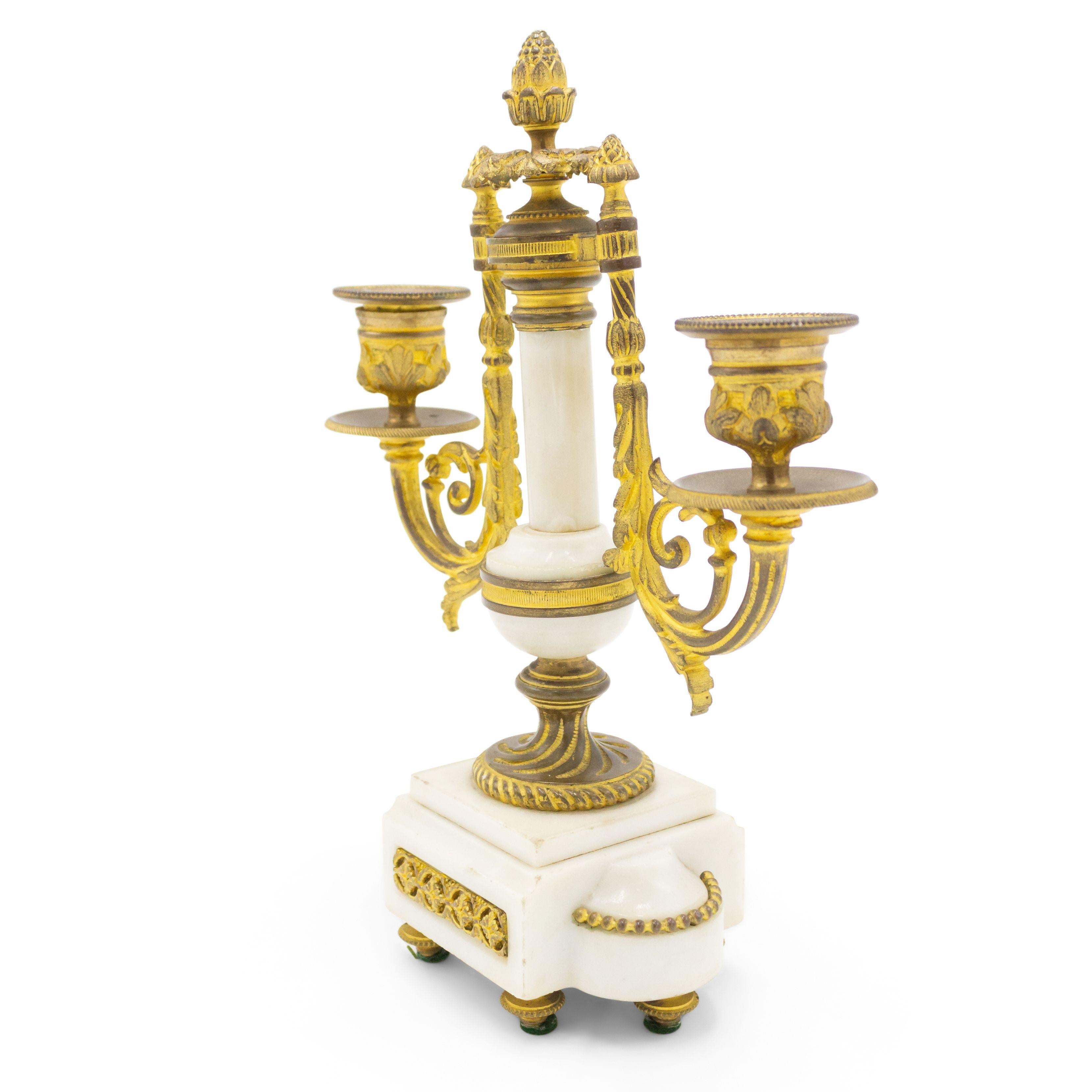 Pair of French Louis XVI Style Marble and Bronze Candelabras For Sale 2