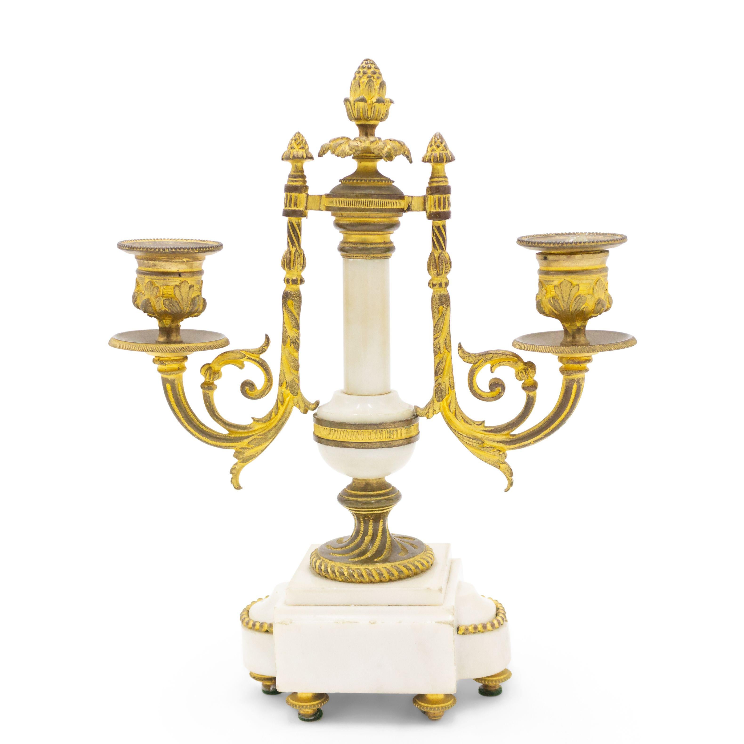 Pair of French Louis XVI Style Marble and Bronze Candelabras For Sale 5