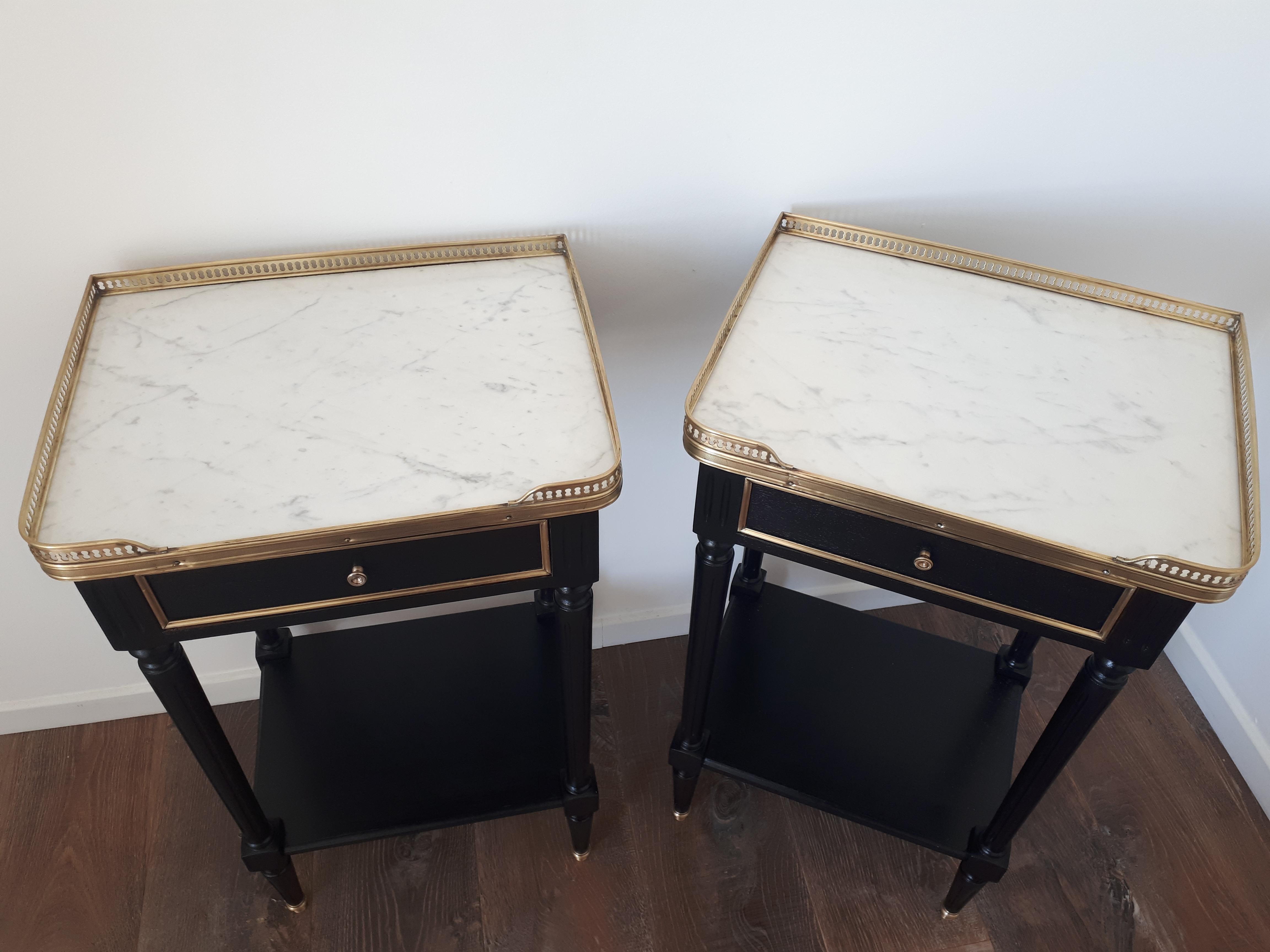 Pair of French Louis XVI Style Marble Nightstands 3