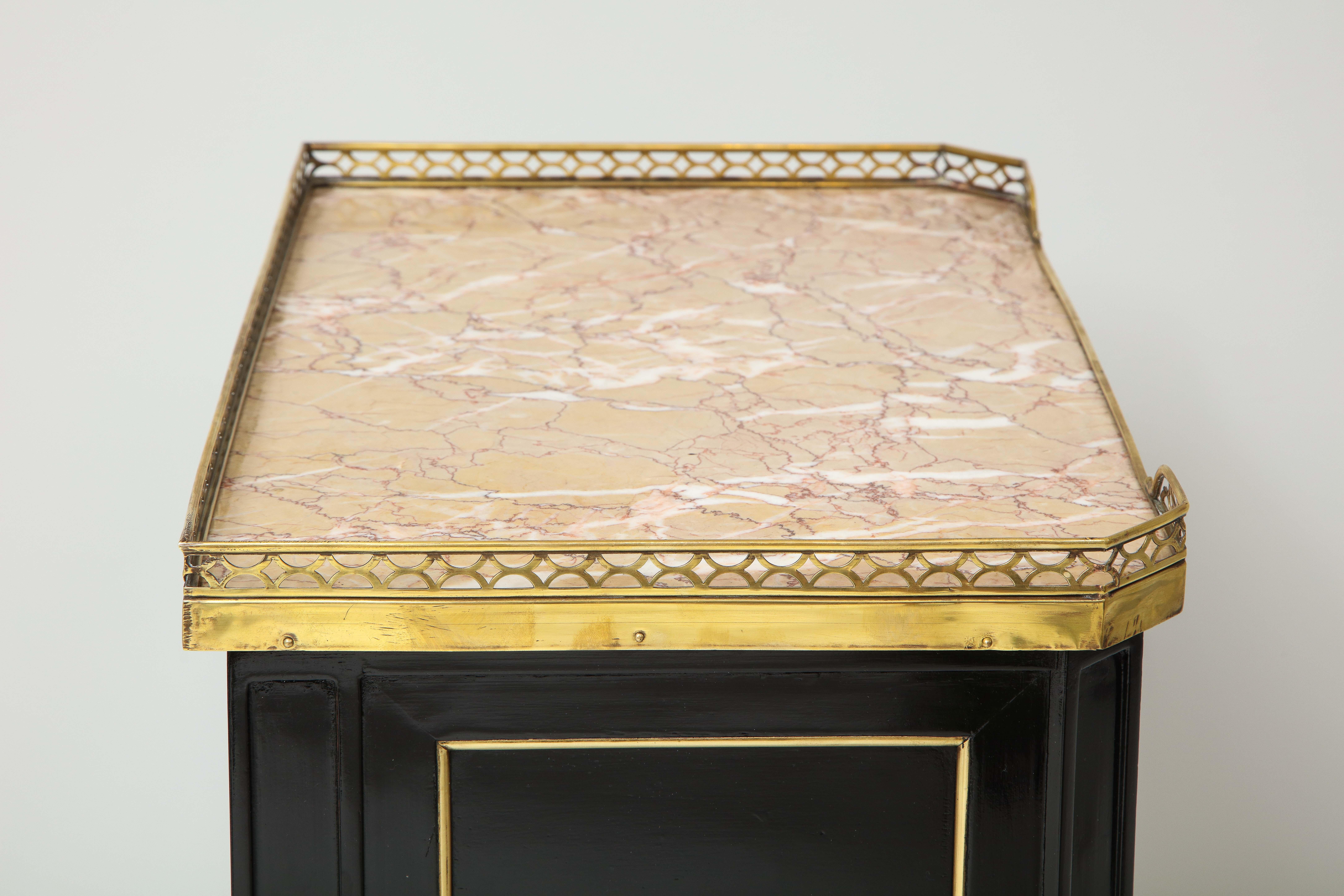 Pair of French Louis XVI Style Marble-Top End Tables with Brass Gallery For Sale 3