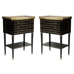 Pair of French Louis XVI Style Marble-Top End Tables with Brass Gallery