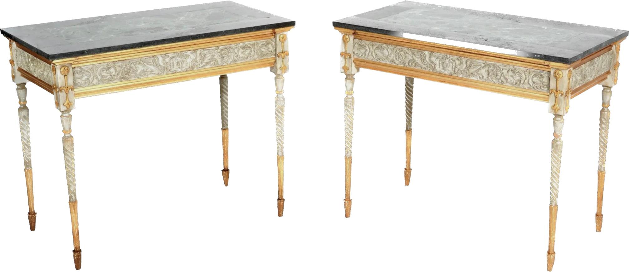 Pair Of French Louis XVI Style Marble Top Painted Console Tables 4