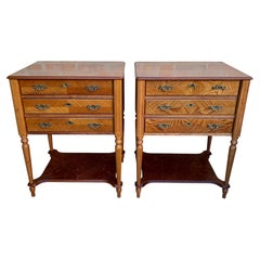 Pair of French Louis XVI Style Marquetry Bedside Tables with Three Drawers