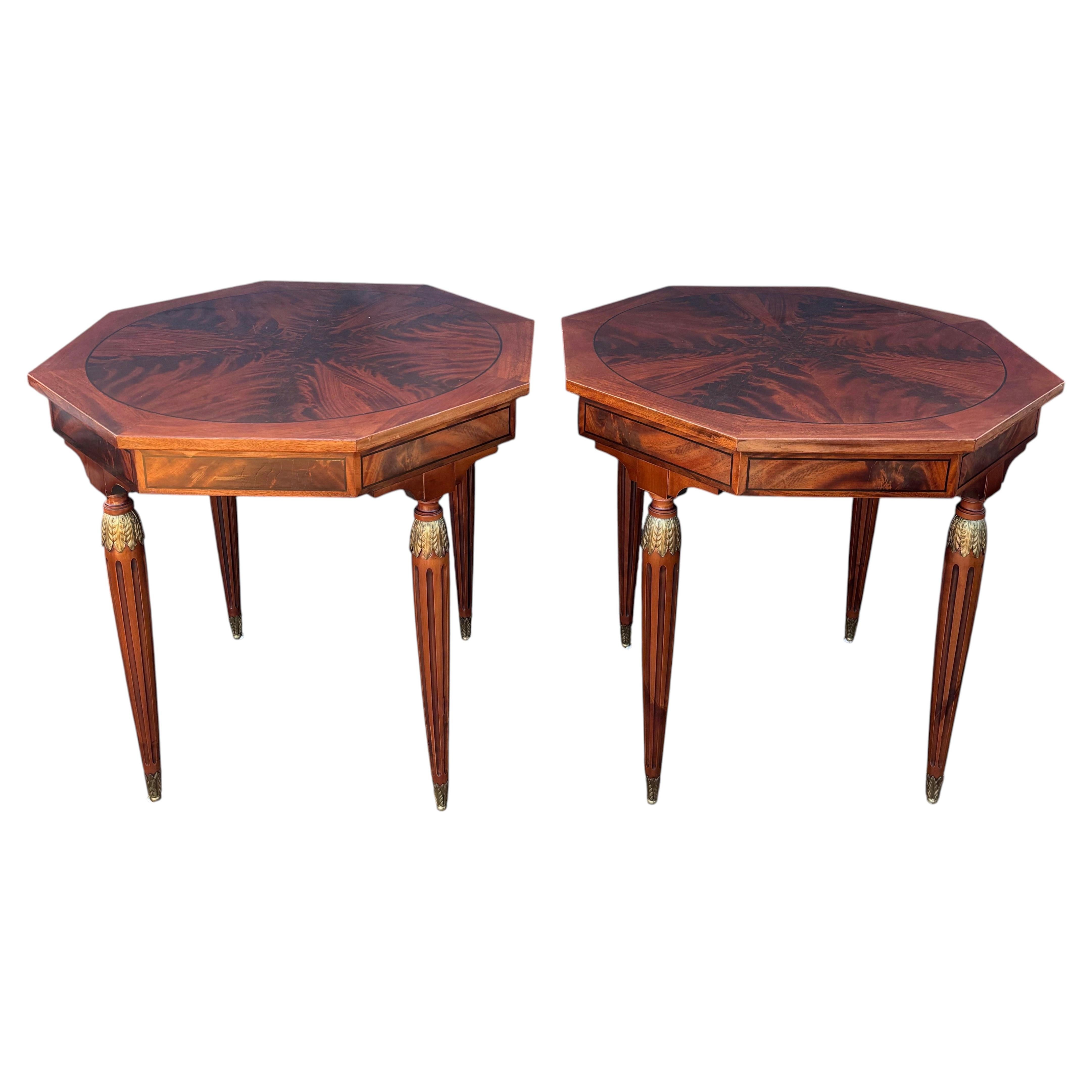 Pair of French Louis XVI Style Marquetry Side Tables, Mid 20th Century