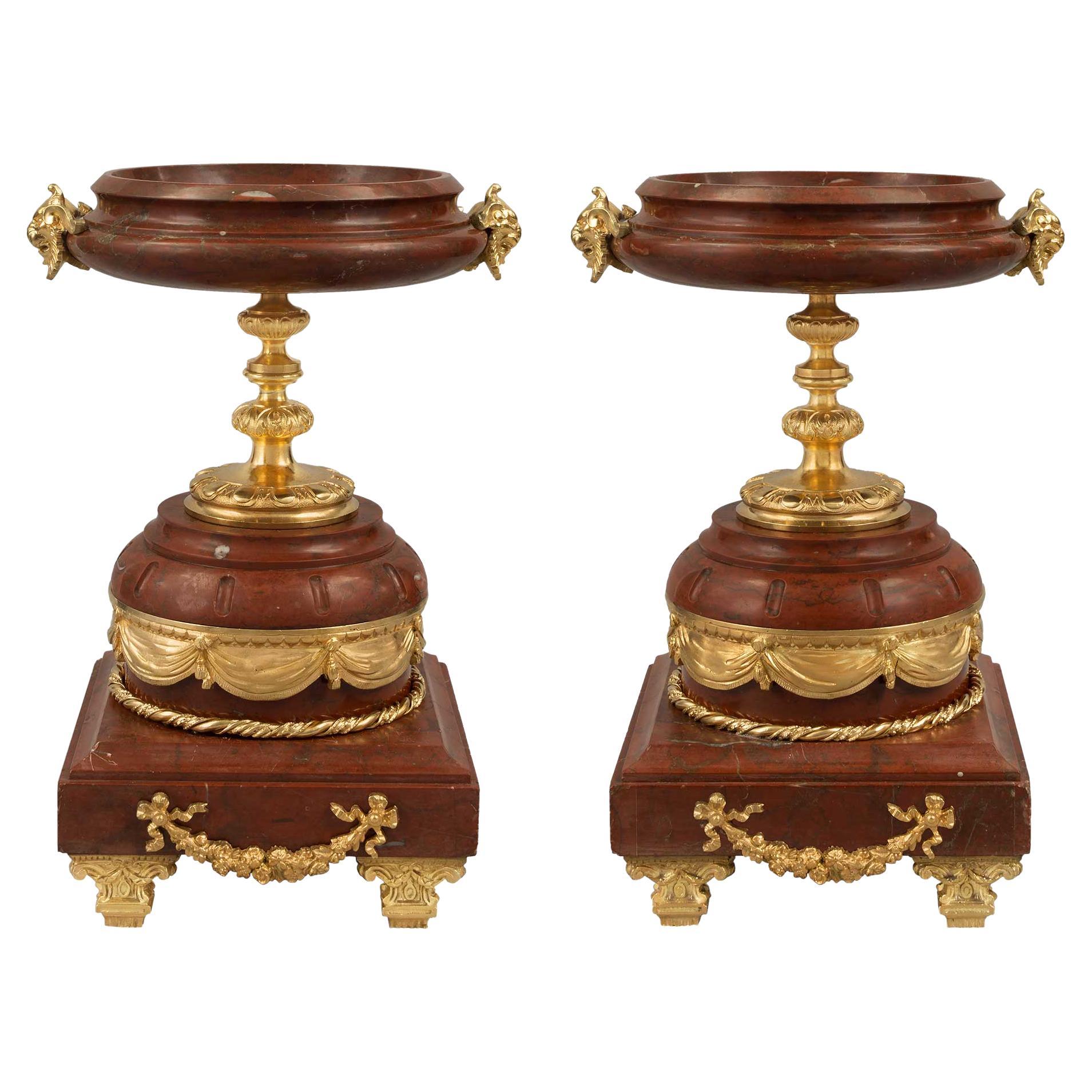 Pair of French Louis XVI Style Mid-19th Century Marble and Ormolu Tazzas For Sale