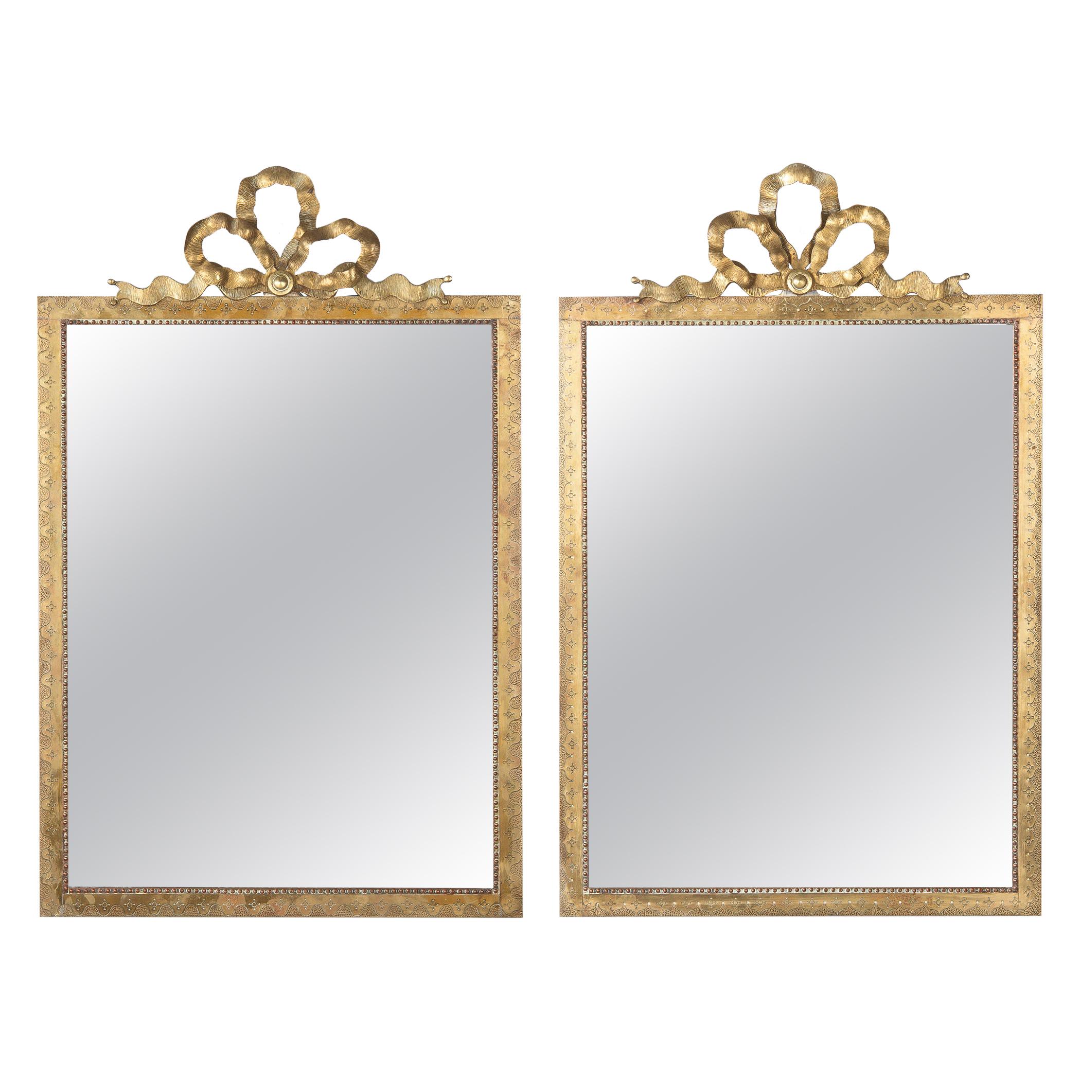 French Louis XVI Style Mirrors with Brass Frames, Early 1900s