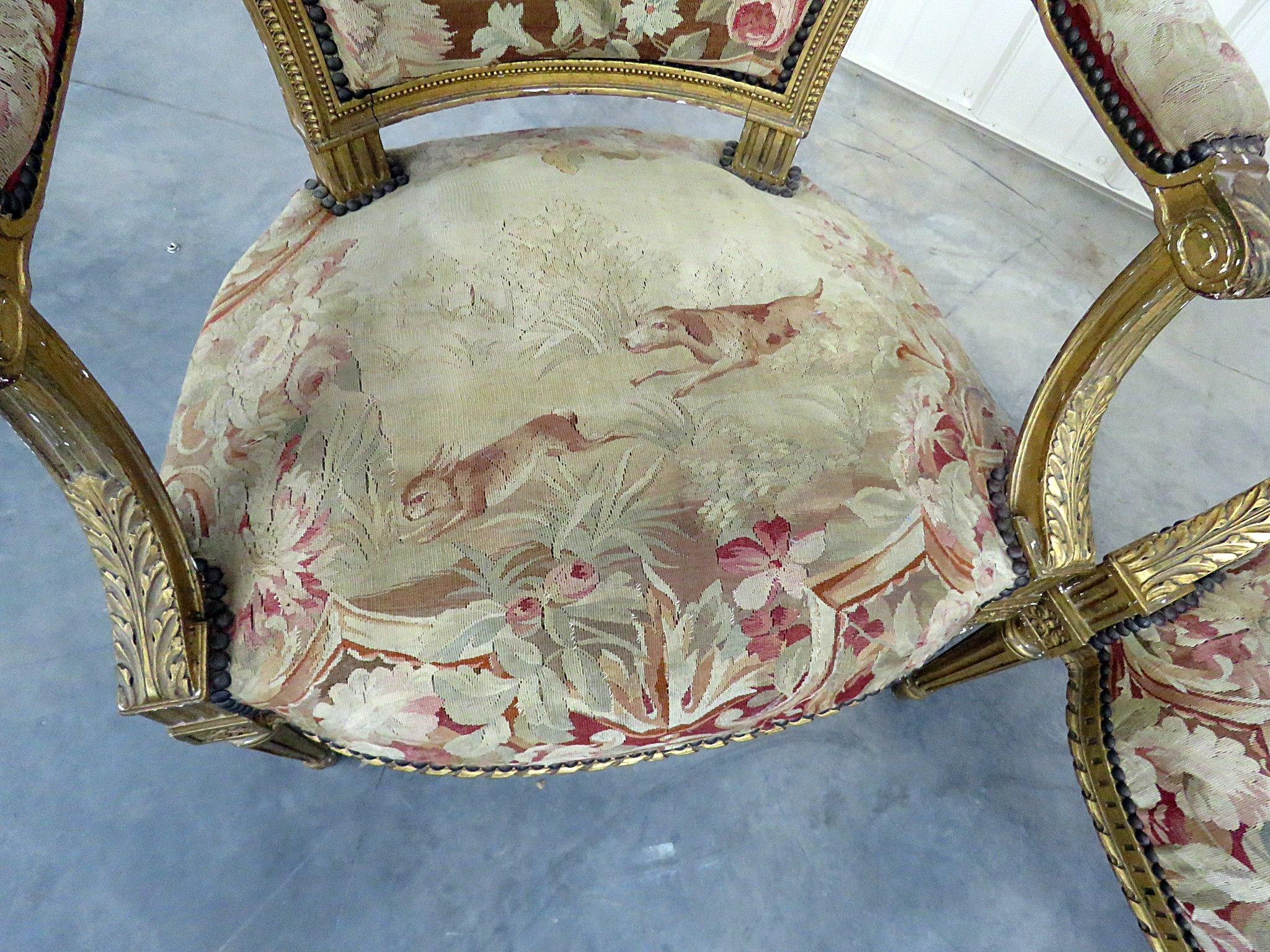 Pair of French Louis XVI Style Needlepoint Fauteuils In Good Condition In Swedesboro, NJ
