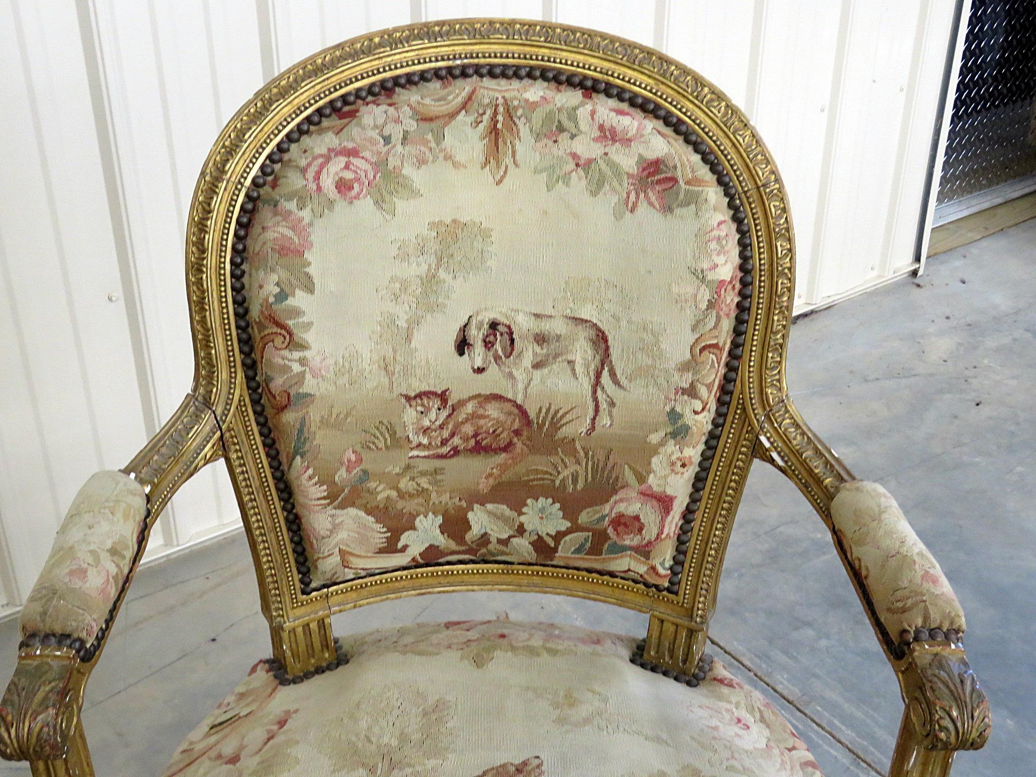 20th Century Pair of French Louis XVI Style Needlepoint Fauteuils