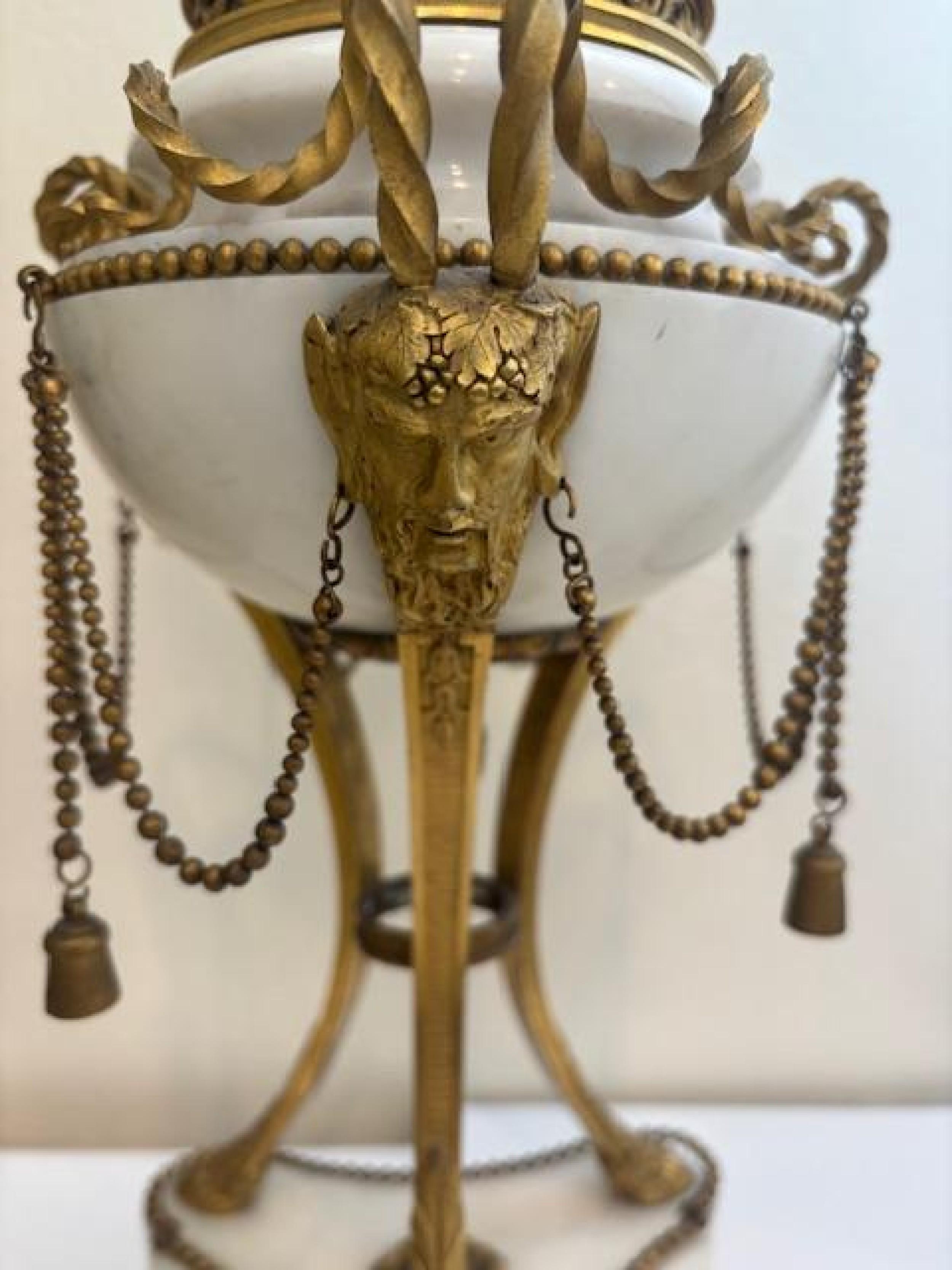 Inlay Pair of French Louis XVI Style Ormolu and Marble Cassolettes For Sale