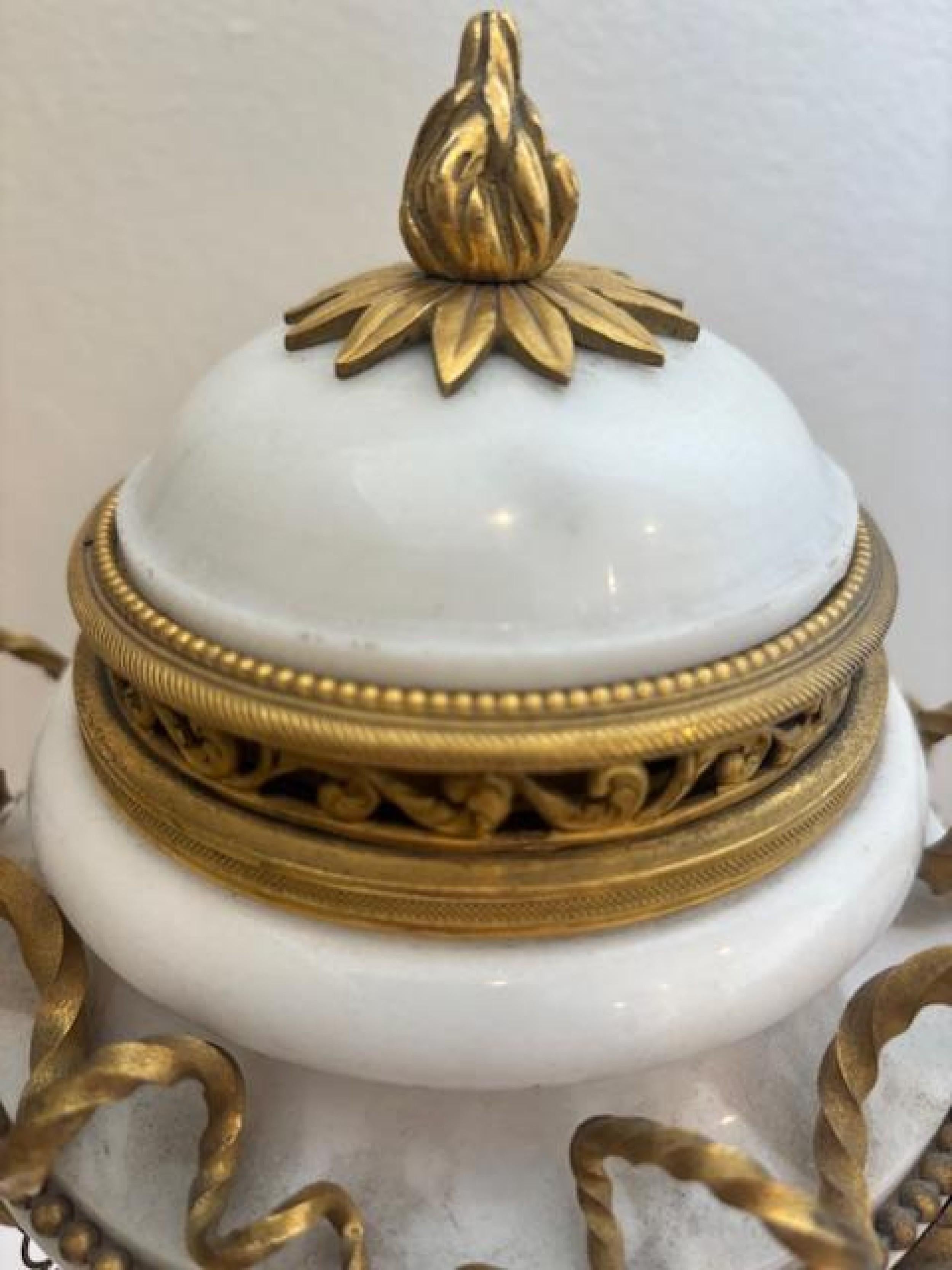 19th Century Pair of French Louis XVI Style Ormolu and Marble Cassolettes For Sale