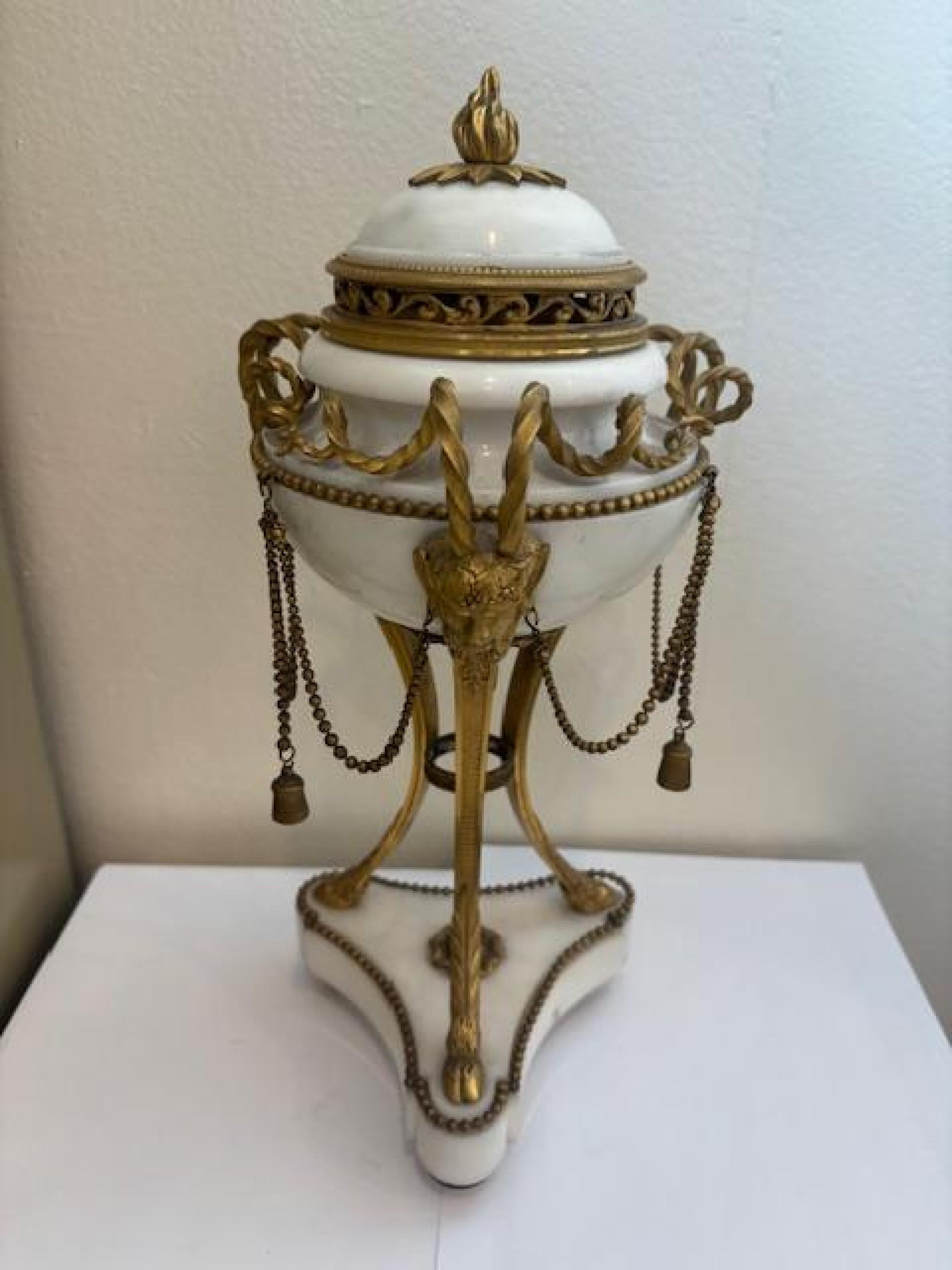 Pair of French Louis XVI Style Ormolu and Marble Cassolettes For Sale 2