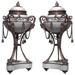 Pair of French Louis XVI Style Ormolu and Marble Cassolettes