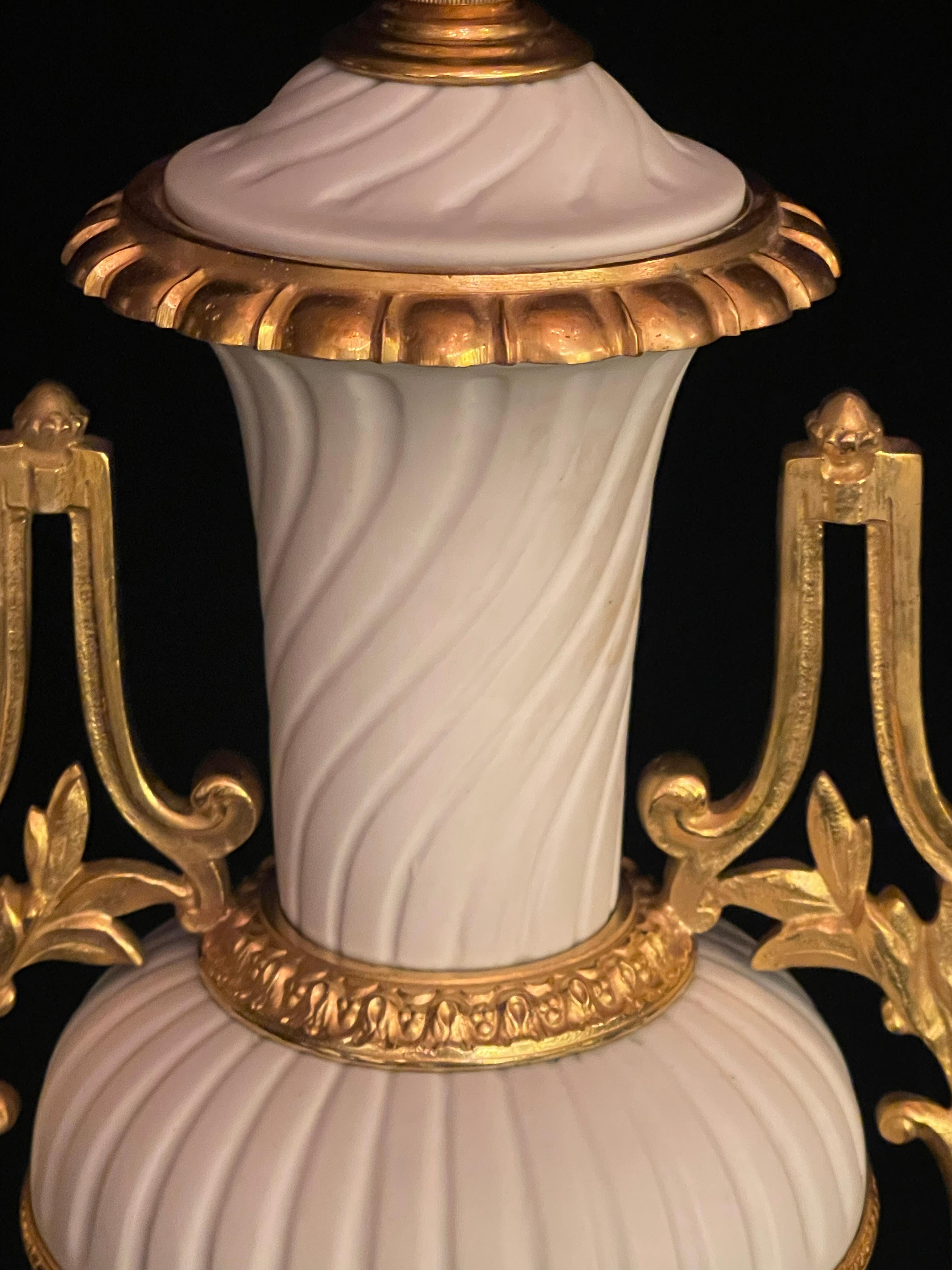 Pair of French Louis XVI Style Ormolu Mounted Biscuit Porcelain Lamps For Sale 2