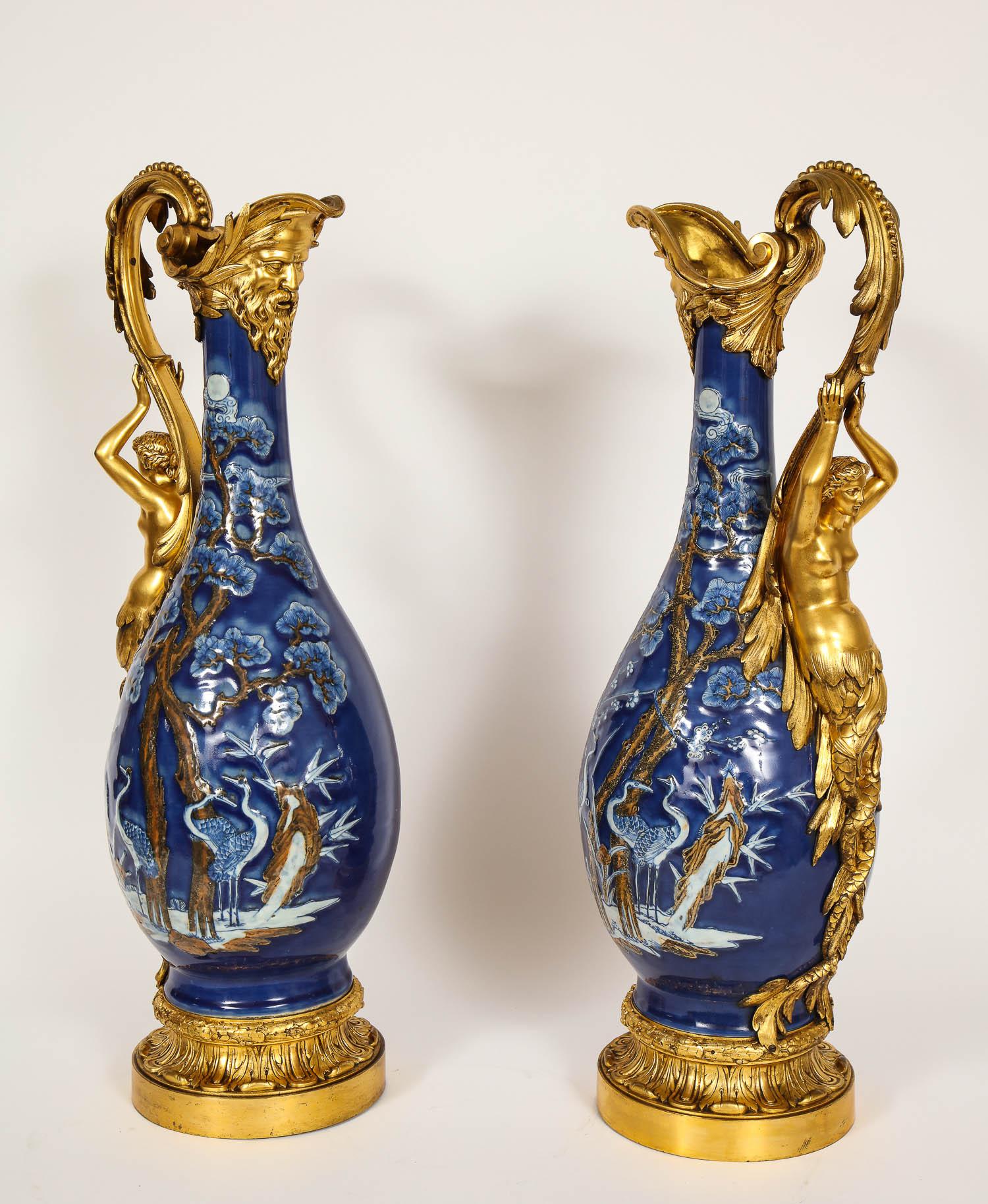 19th Century Pair of French Louis XVI Style Ormolu Mounted Chinese Export Porcelain Vases For Sale