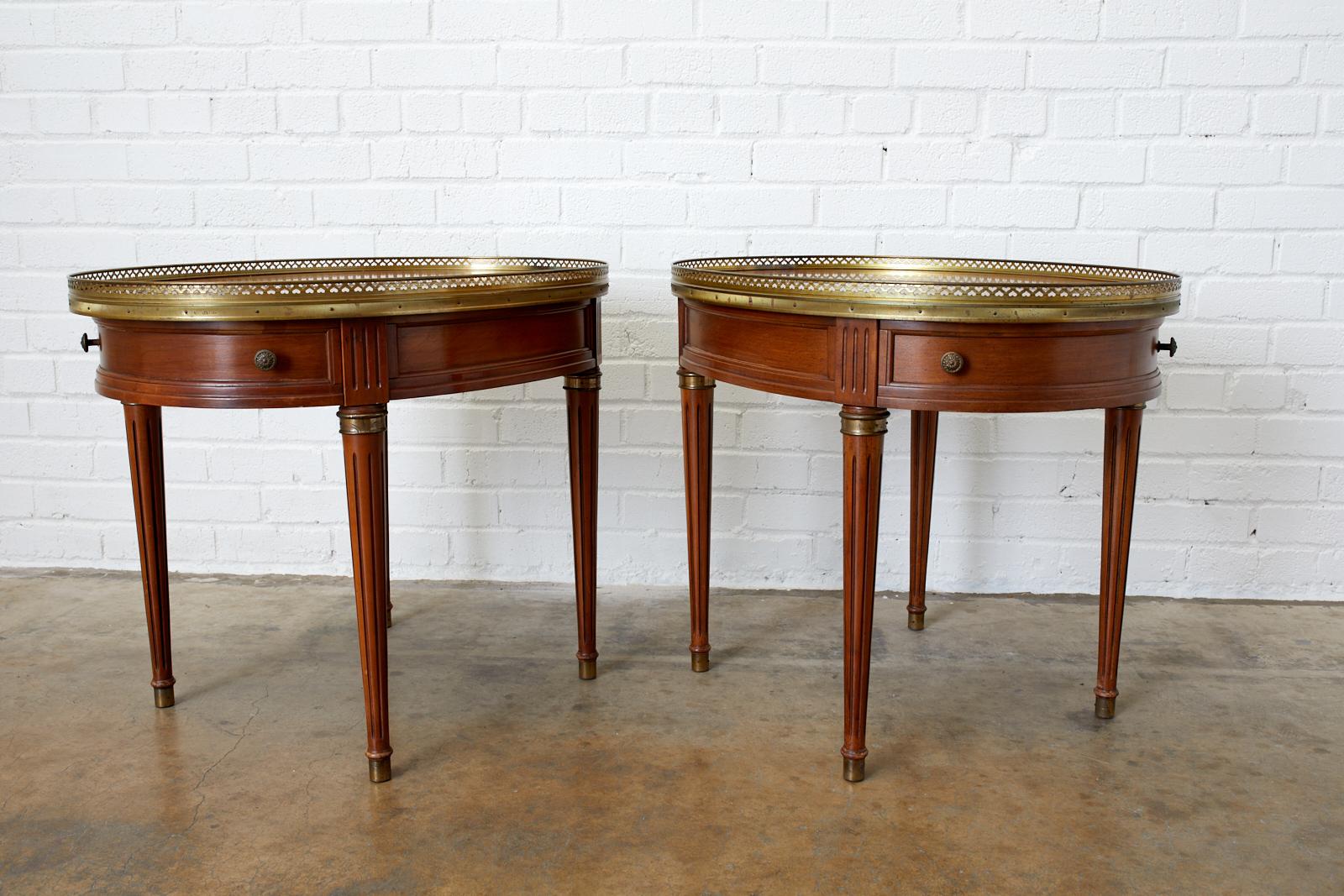 Wood Pair of French Louis XVI Style Oval Bouillotte Tables