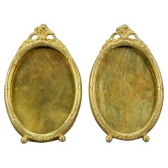 Pair of French Louis XVI Style Oval Bronze Desktop Picture Frames, ca 1900